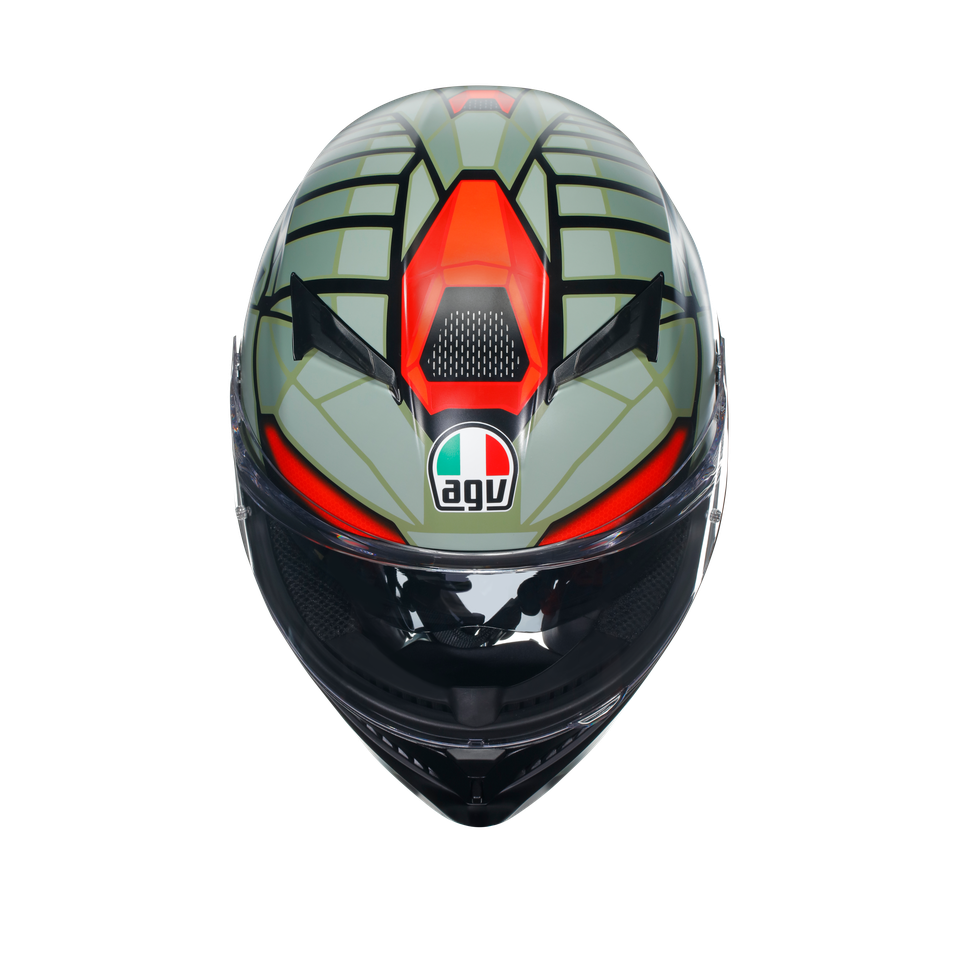 K3 DECEPT MATT BLACK/GREEN/RED - MOTORBIKE FULL FACE HELMET E2206