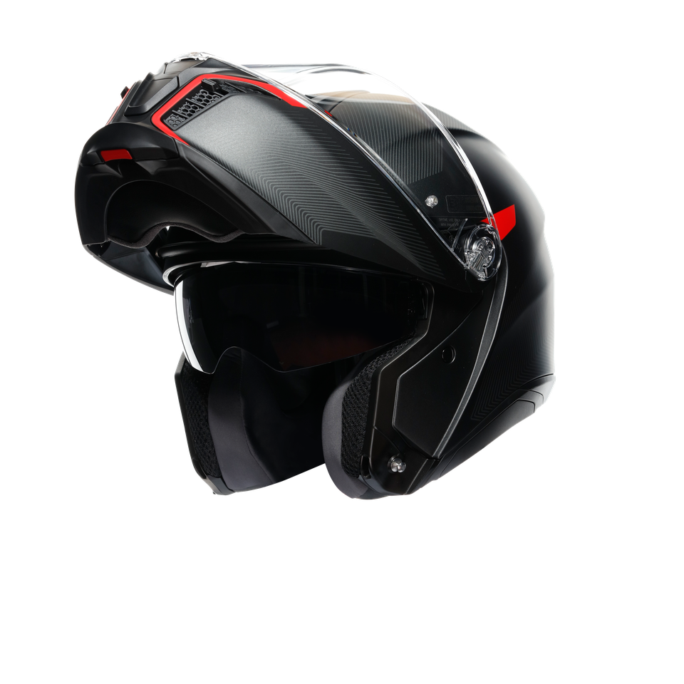 TOURMODULAR FREQUENCY MATT GUNMETAL/RED - MOTORBIKE FLIP UP HELMET E2206