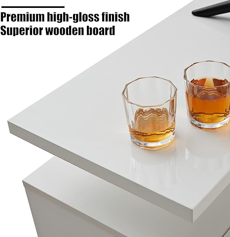 Amerlife Fireplace TV Stand with 36in Fireplace, 70in Modern High Gloss Entertainment Center LED Lights, 2 Tier Console Cabinet for TVs Up to 80in, White