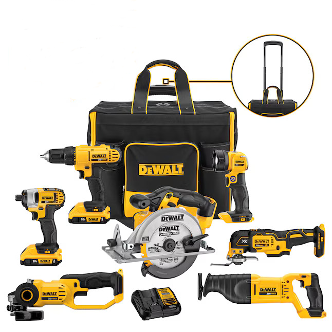DEWALT 20V MAX Cordless 7-Tool Combo Kit With Large Rolling Contractor Bag