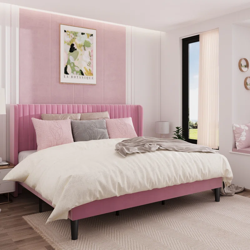 Candler Upholstered Wingback Bed