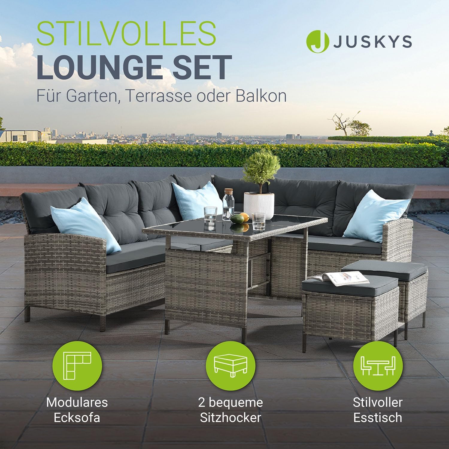 Juskys Polyrattan Lounge Manacor mit Ecksofa