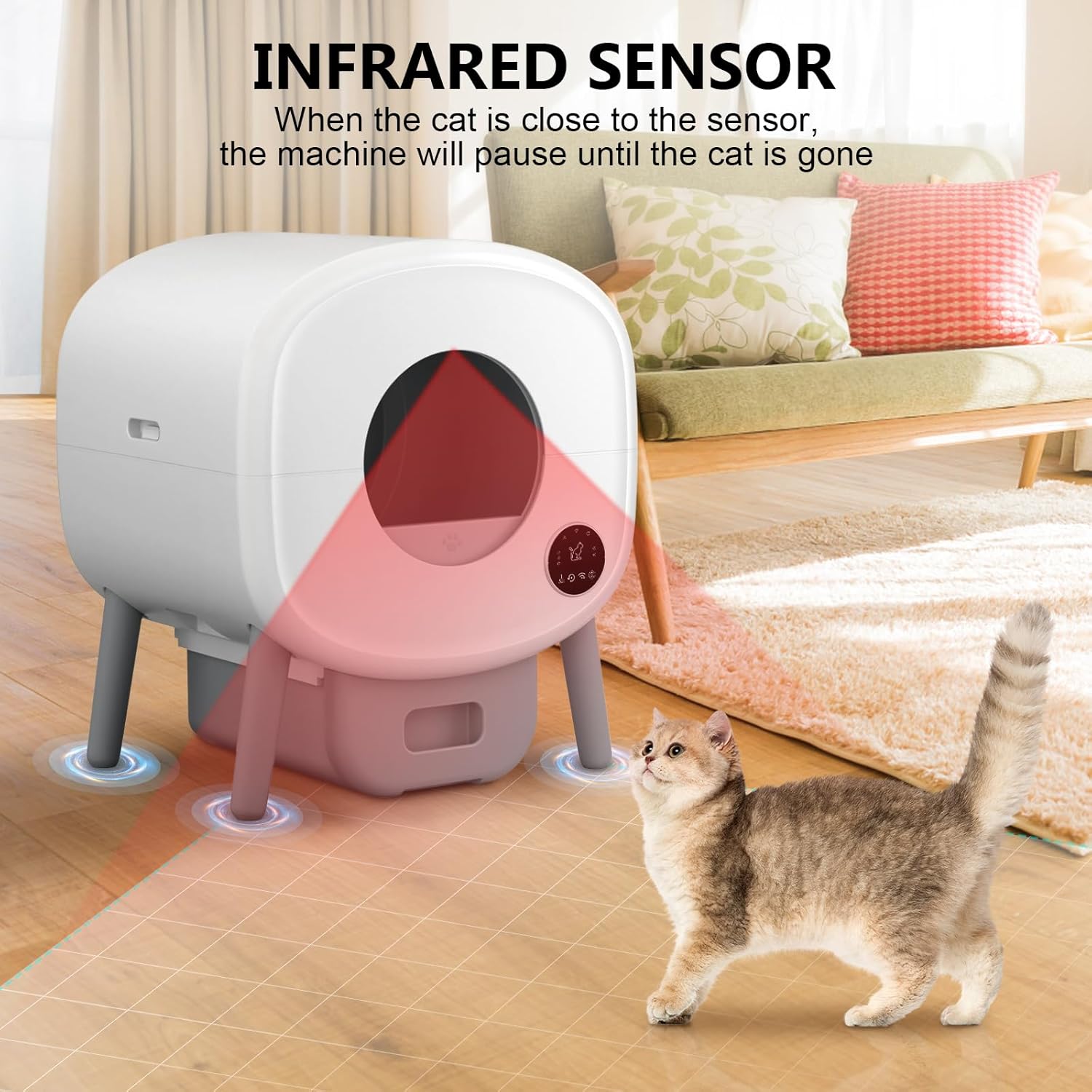 Self Cleaning Litter Box, 95 L Automatic Cat Litter Box Self Cleaning for Multiple Cats, with Safety Protection, App Control,2 Roll Garbage Bags