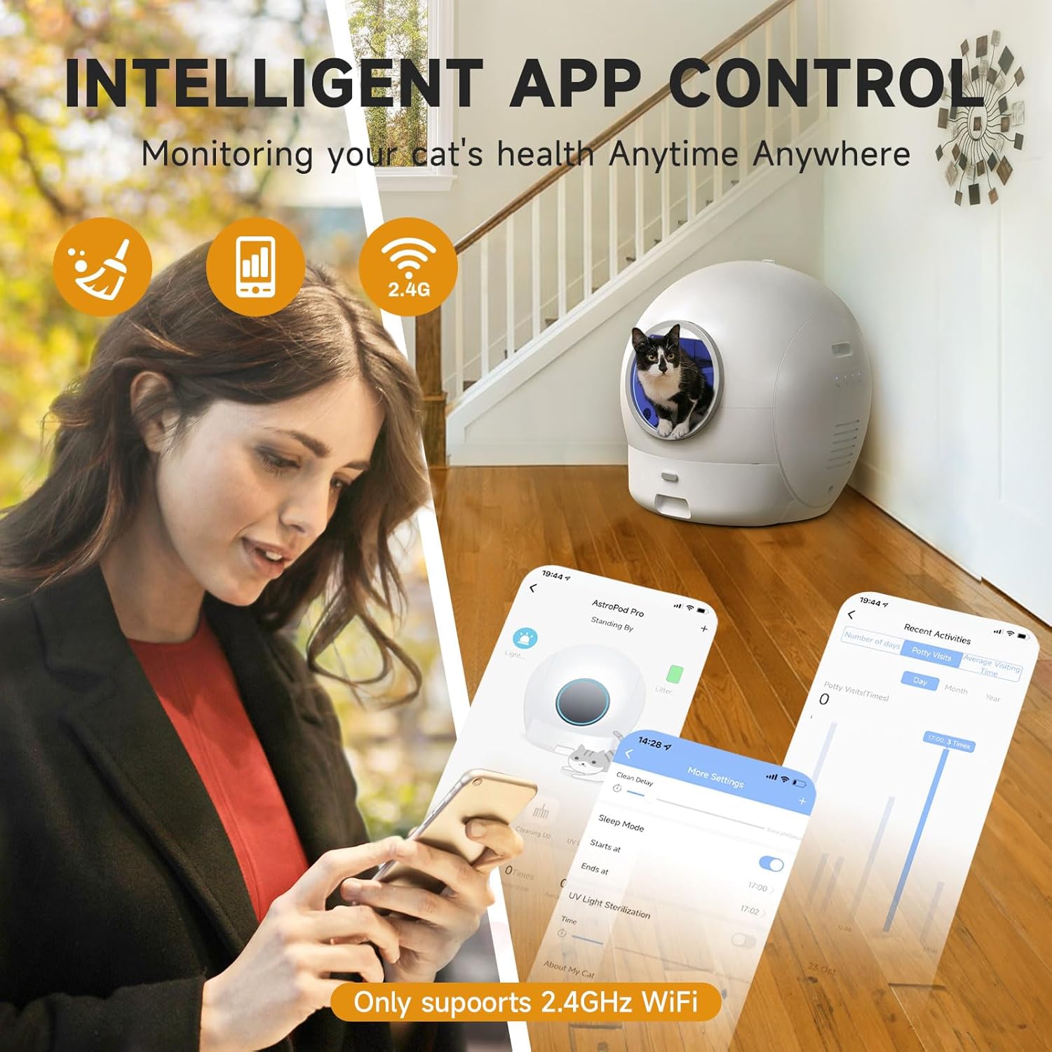 Self Cleaning Litter Box for Cats, Nafcefi Automatic Cat Litter Box Self Cleaning Extra Large, Robot Litter Box Self Cleaning App Control/Odor Removal/Safety Protection Litter Box