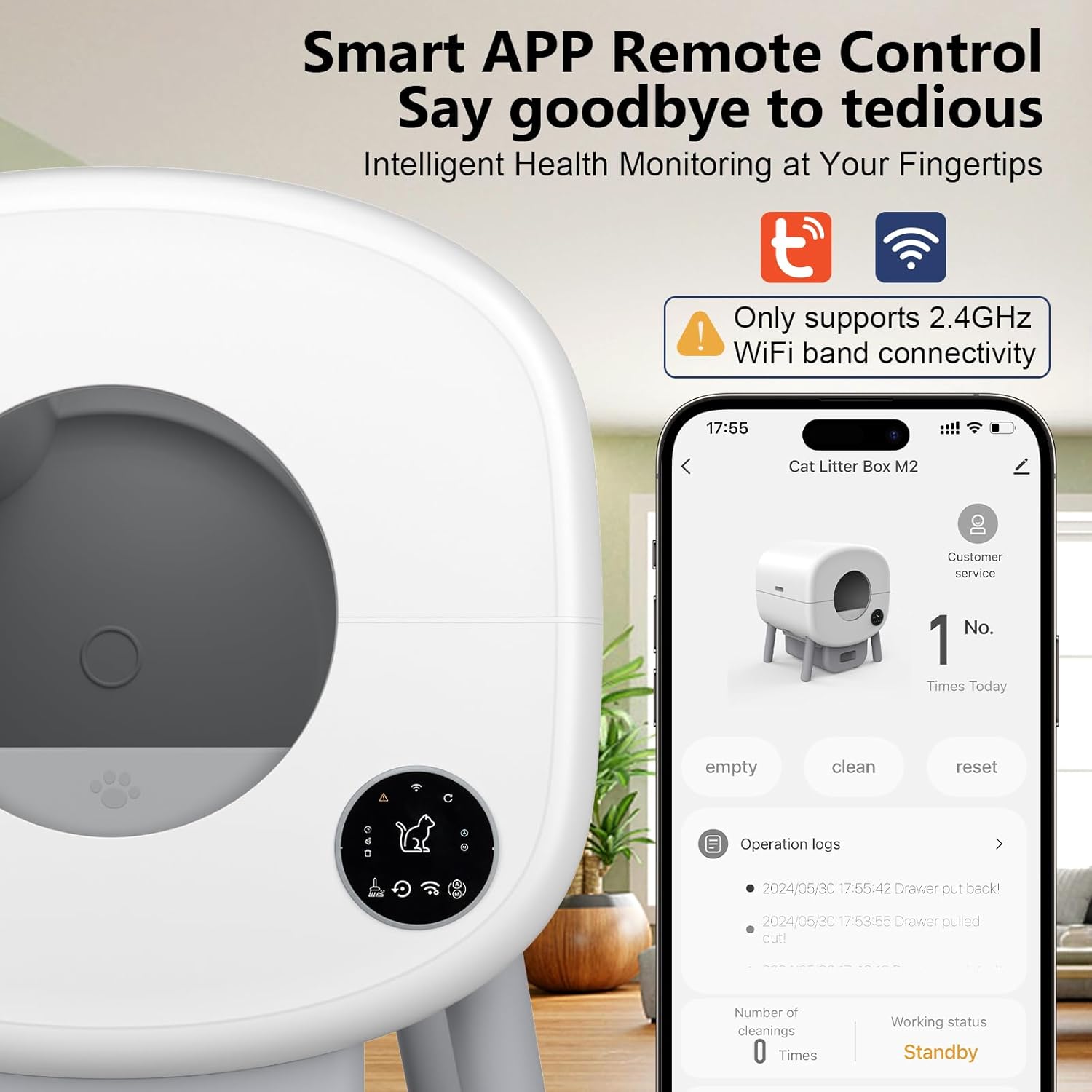 Self Cleaning Litter Box, 95 L Automatic Cat Litter Box Self Cleaning for Multiple Cats, with Safety Protection, App Control,2 Roll Garbage Bags