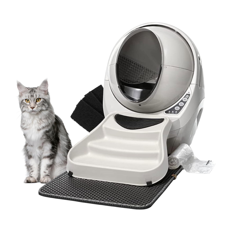 Litter-Robot 3 Connect Core Bundle by Whisker, Grey - Includes Automatic, Self-Cleaning Litter Box, LitterTrap Mat, Fence, Ramp, 25 Liners, 3 Carbon Filters