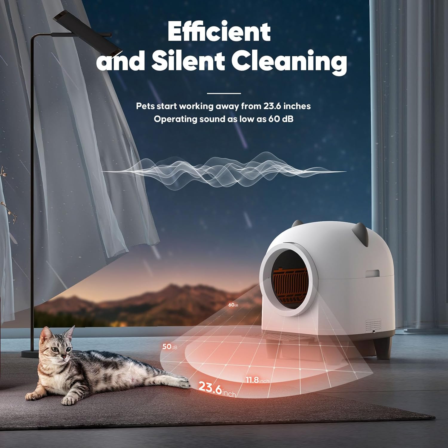 Self Cleaning Cat Litter Box - 80L Large Automatic Litter Box, Multi cat can use, 1 Roll Garbage Bags, App Control, Automatic Cat Litter Box Self Cleaning, aWhite