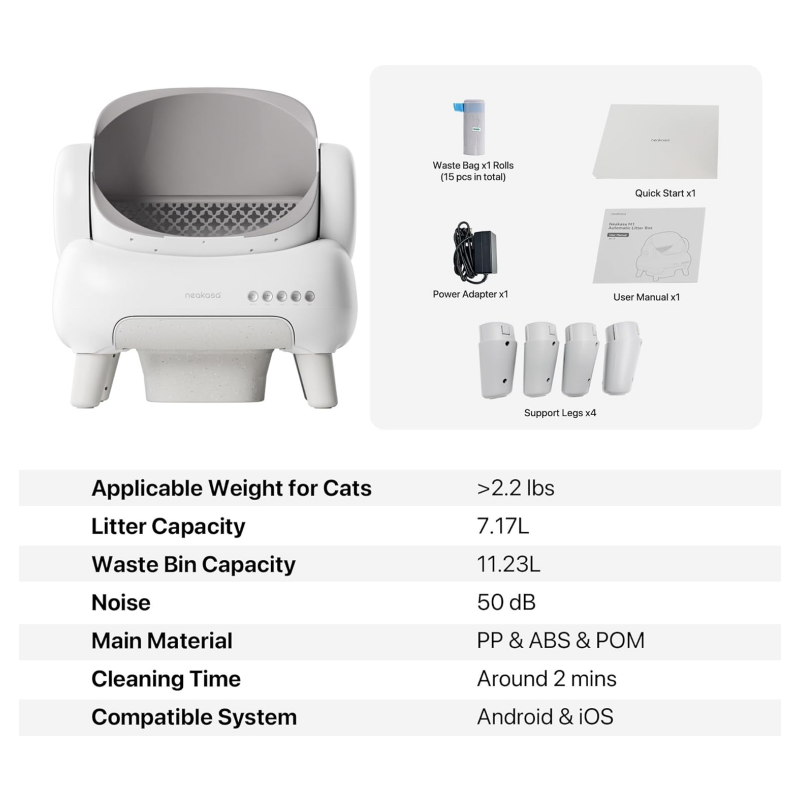 M1 Lite Open-Top Self Cleaning Cat Litter Box, Automatic Cat Litter Box with APP Control, Safety Protection, 1 Roll Waste Bag