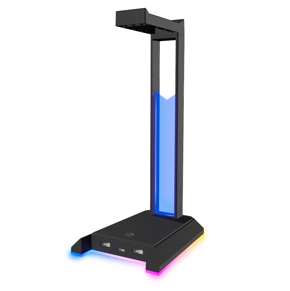 Speedlink - EXCELLO Illuminated Headset Stand. 3-Port USB 2.0 Hub. integrated Soundcard. black