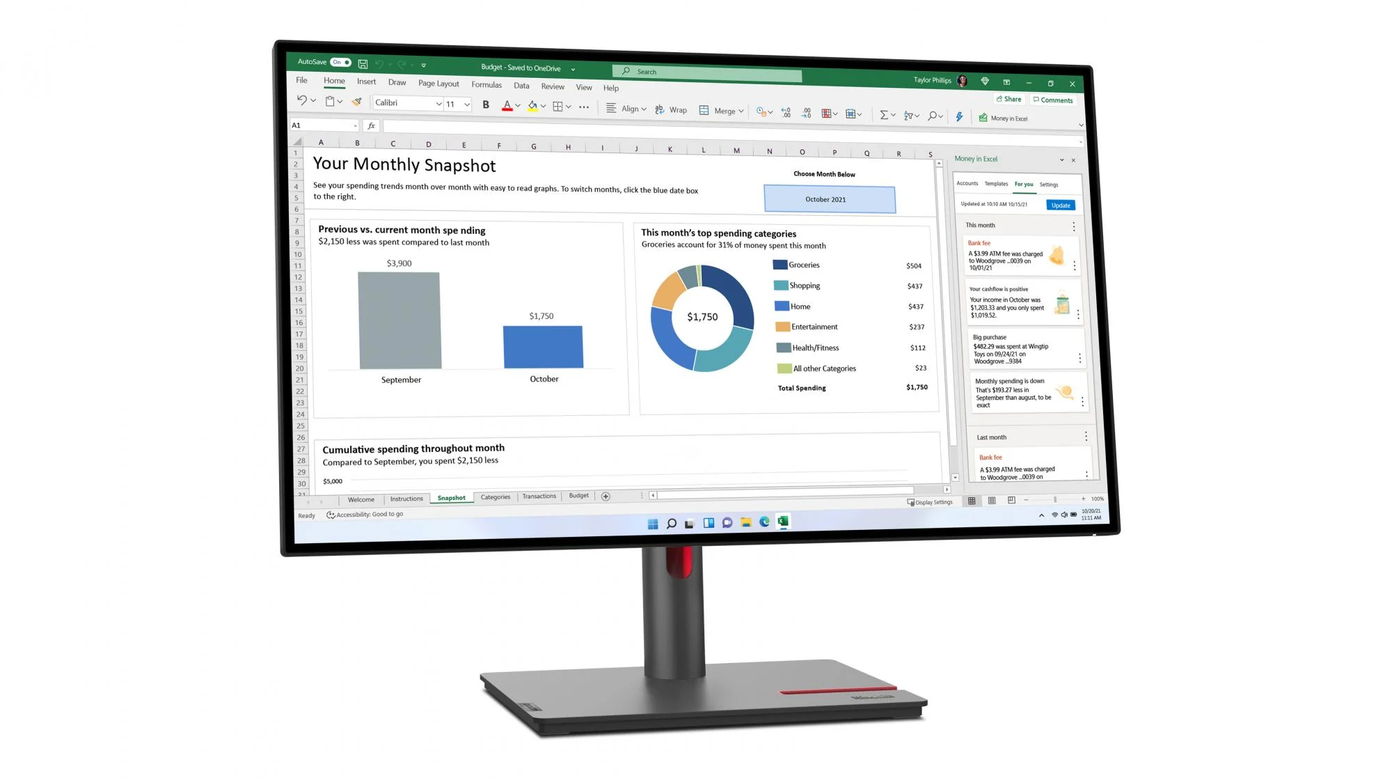 Lenovo ThinkVision P27h-30 27 2560 x 1440 (2K) HDMI DisplayPort USB-C 60Hz Pivot Skærm