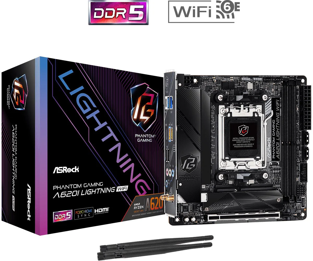 ASRock Phantom Gaming A620I Lightning WiFi Micro-ATX Socket AM5 AMD A620 - Bundkort