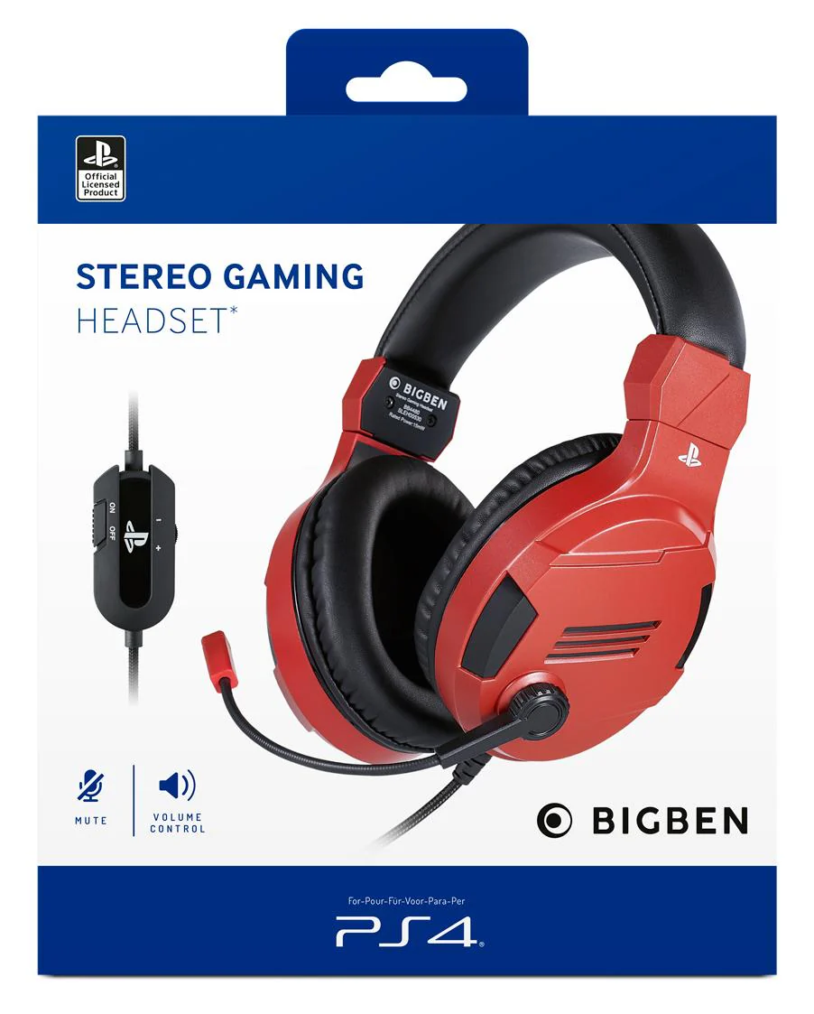 Playstation 4 HW Bigben Stereo Gaming Headset v3 (Rød)