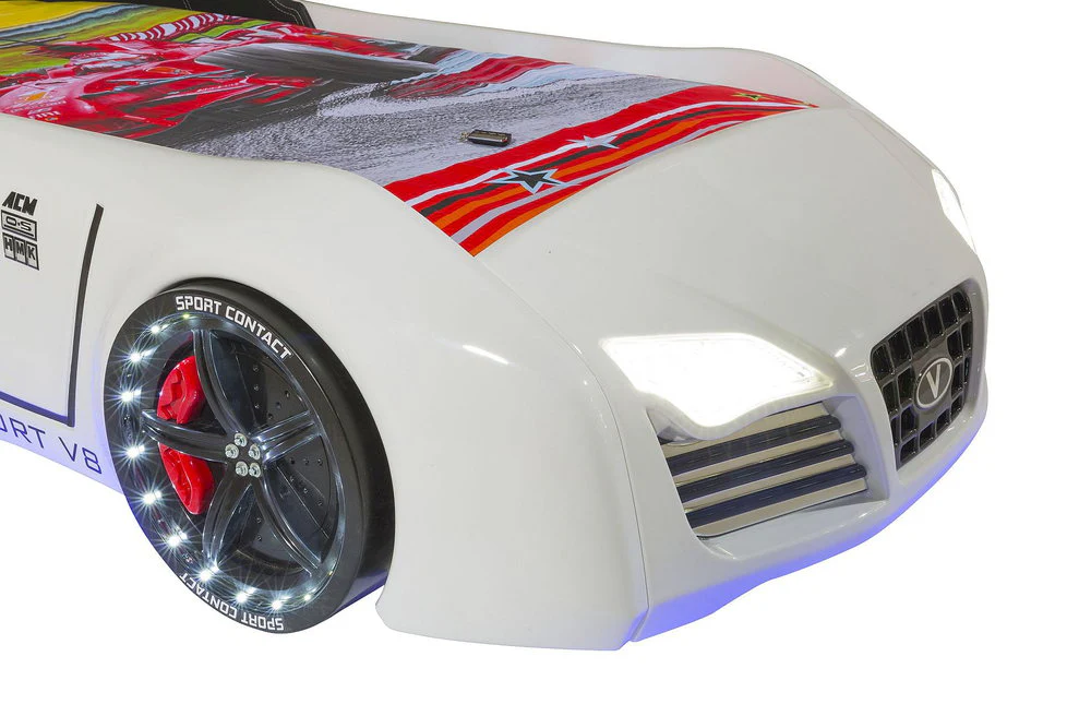 TURBO V8 Sport Autobett Kinderbett 90x190 cm Weiß