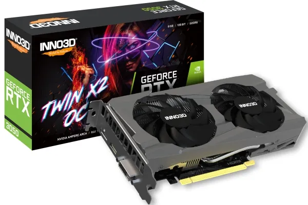 Inno3D GeForce RTX 3050 TWIN X2 OC - Grafikkort - 8 GB GDDR6 - HDMI. 1 x displayport. 1 x hdmi og 1 x DVI