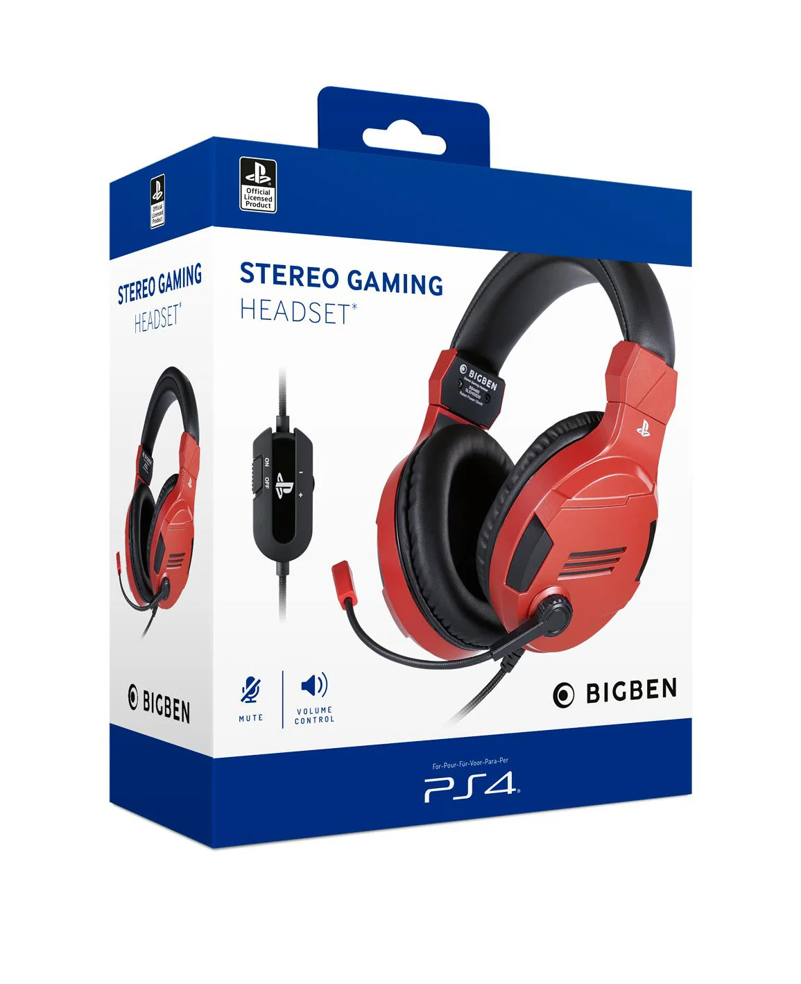 Playstation 4 HW Bigben Stereo Gaming Headset v3 (Rød)
