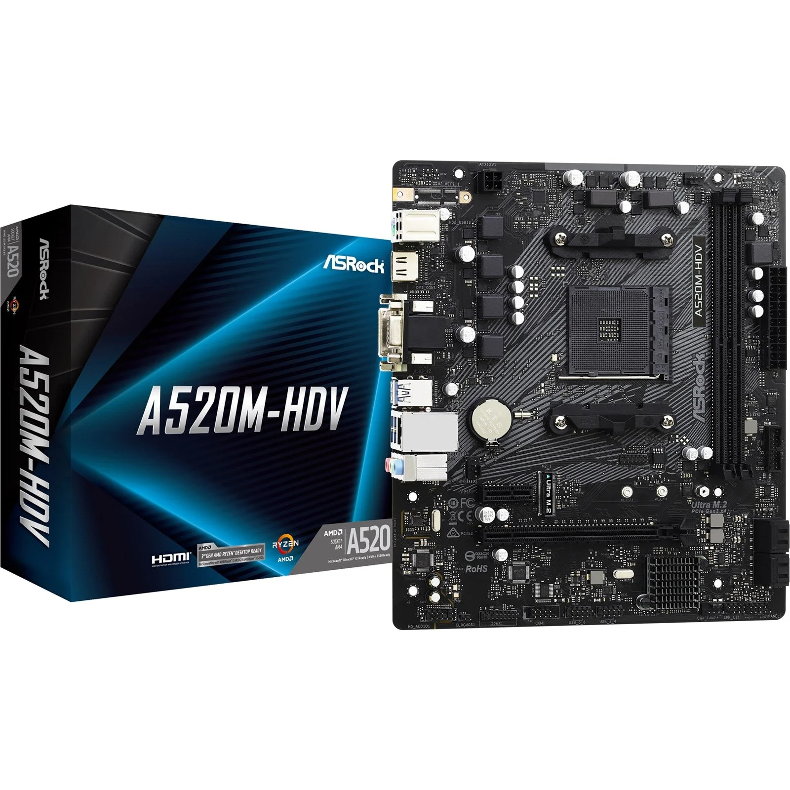 ASRock A520M-HDV Micro-ATX  AM4 AMD A520 - Bundkort
