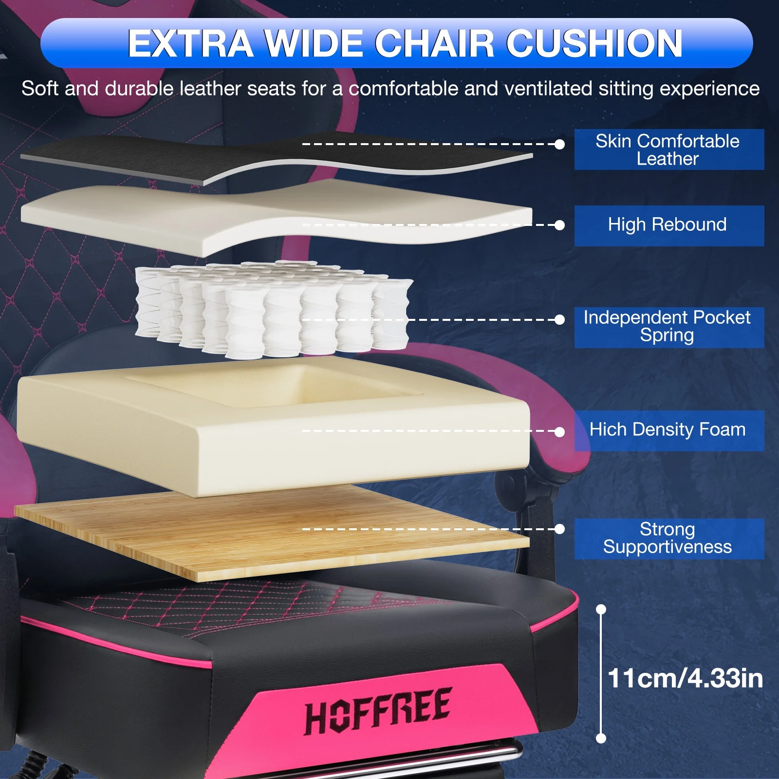 Hoffree Gaming Chair with Speakers PU Gamer Chair with footrest and massage Egonomic Computer Game Chair with Headrest and Lumbar Support for Adults and Office Gaming, 440 LBS