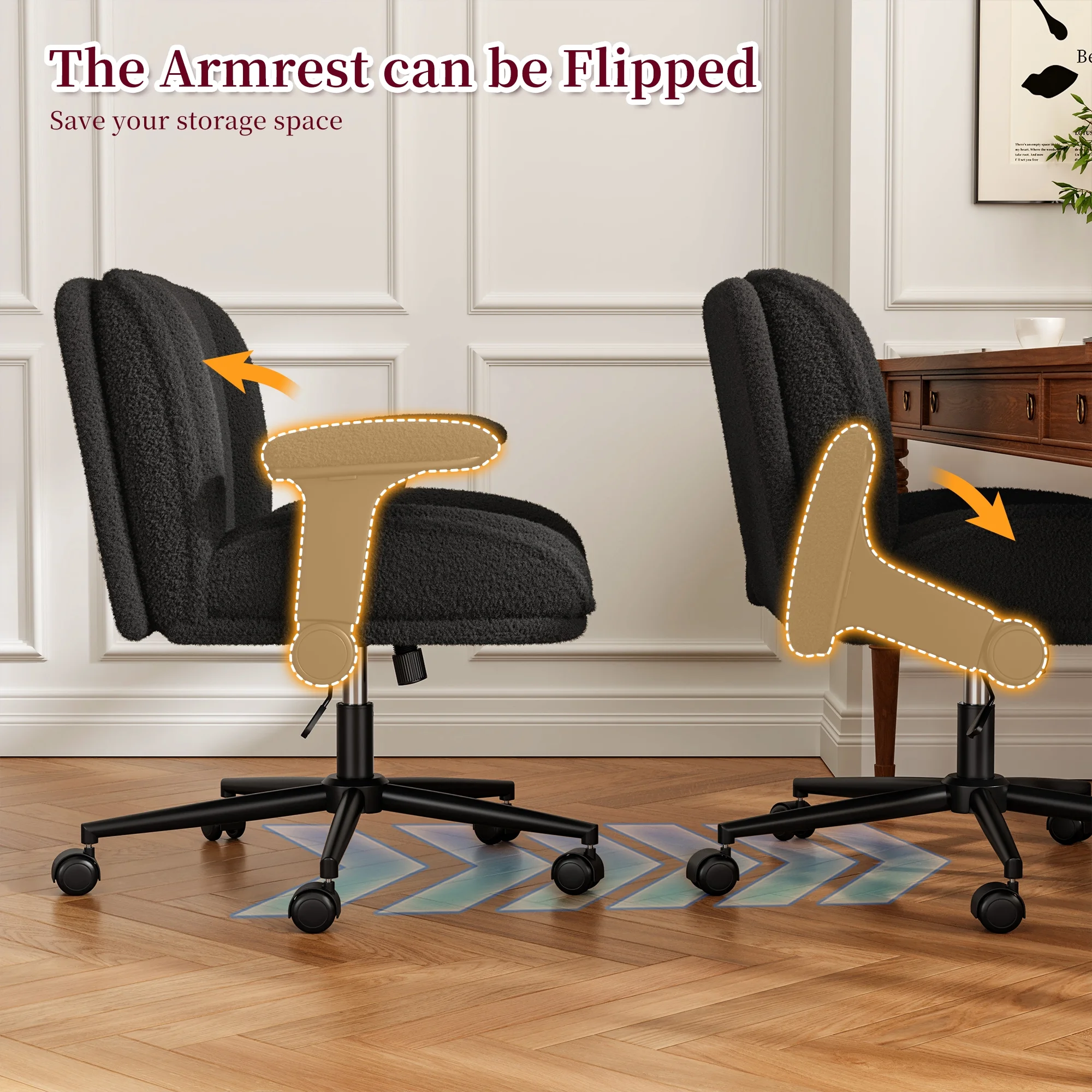 Romorgniz Criss Cross Chair with Adjustable Arms & Lumbar Support Office Chair with Reclining Back, Thick Cushion & Wheels for Office, Gaming, Reading, Vanity, Off-White