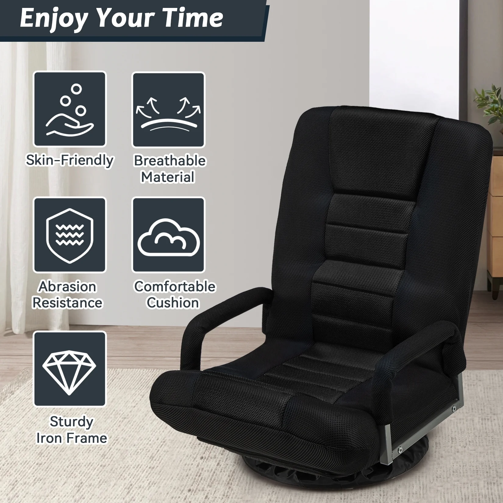 Avocahom Swivel Gaming Floor Chair w/ Armrest Handles, No Assembly gaming chair rocker, Folding Reclining Sofa w/6 Position Adjustable Backrest for Video Games, Watching TV, Reading,Blue