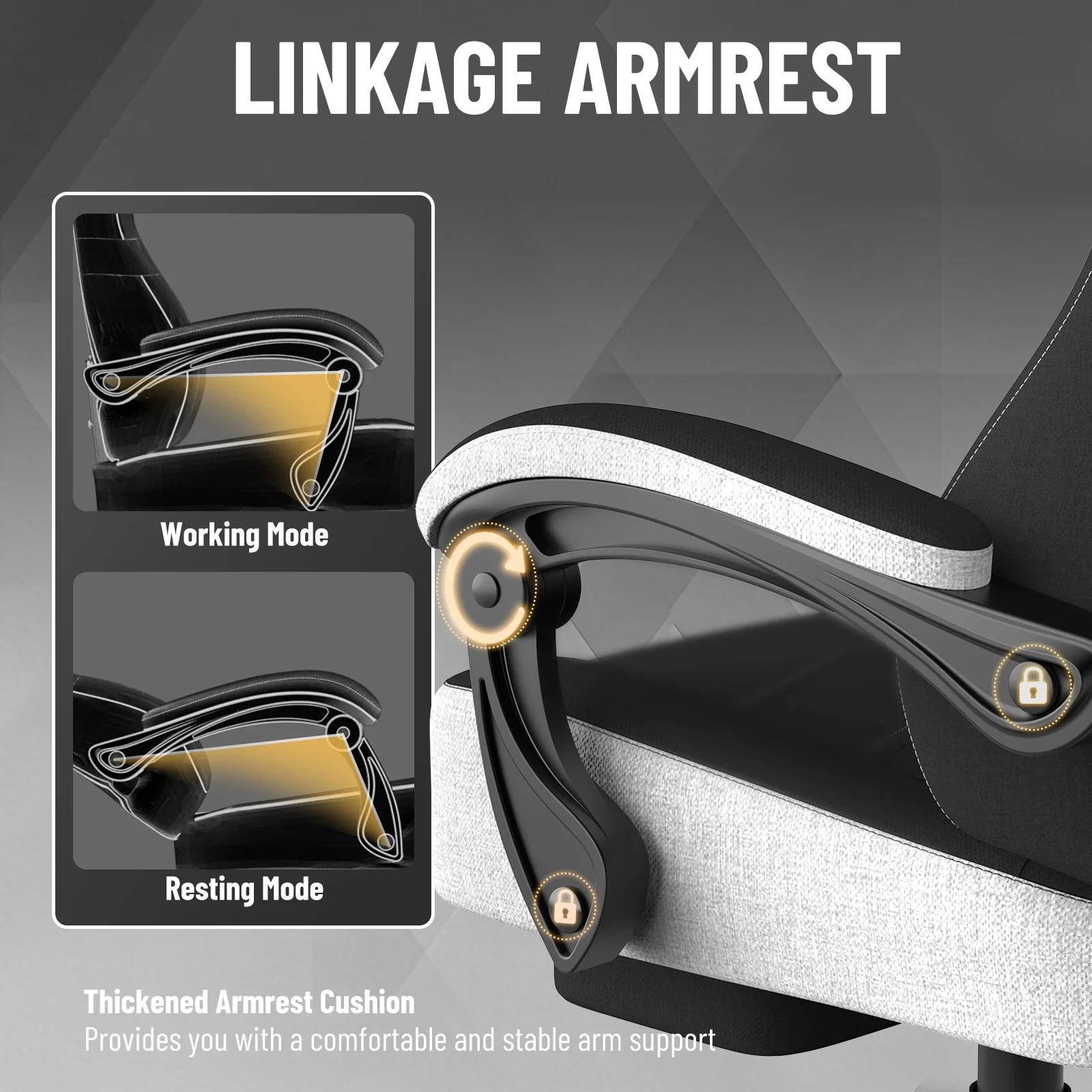 SOONTRANS Gaming Chair for Adults, Ergonomic Linen Fabric Computer Chair with Massage Lumbar Pillow, Gamer Game Chair with Adjustable Headrest, Comfortable Office Chair for Home, White