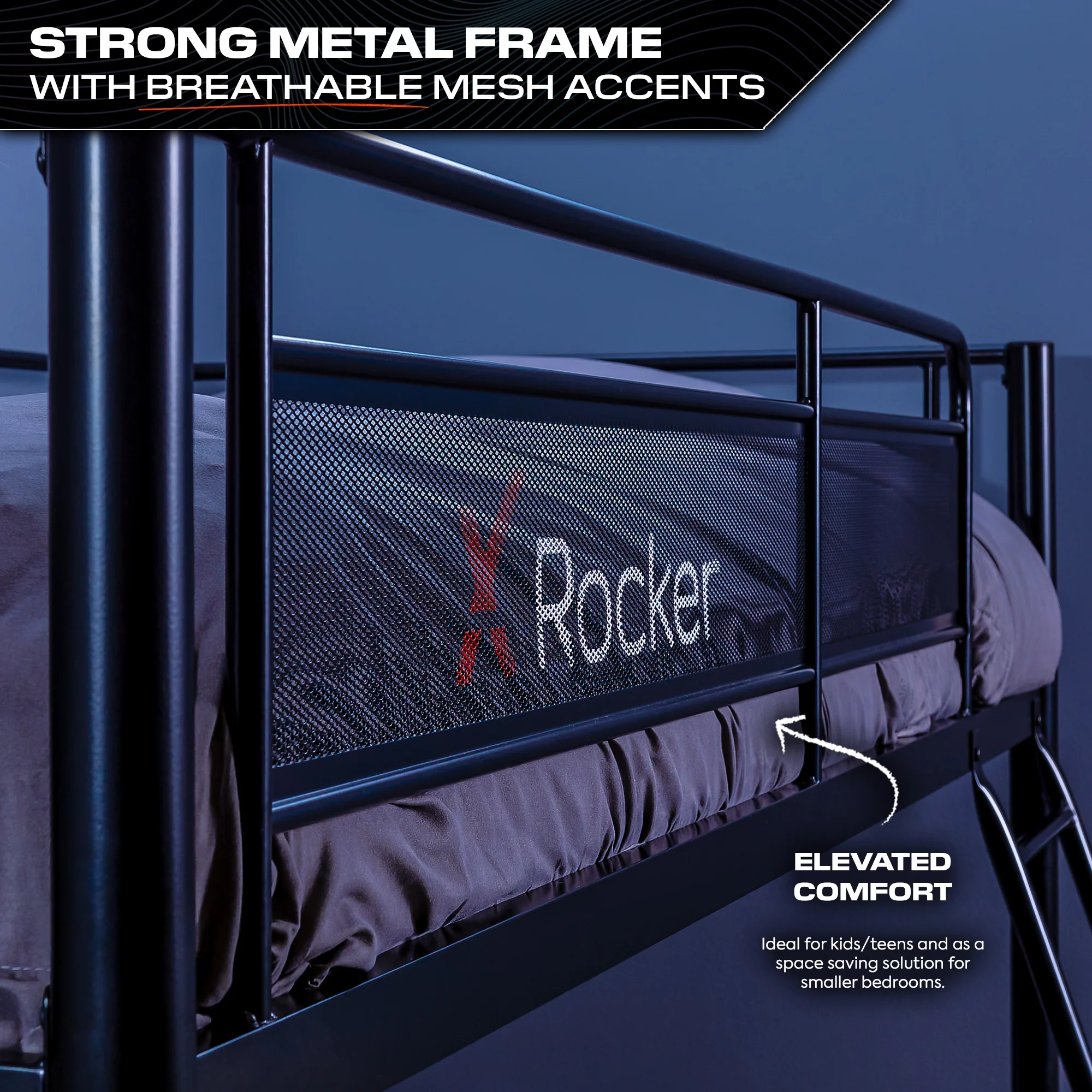 X Rocker HQ Gaming Bunk Bed with LED Lighting, Black, Twin