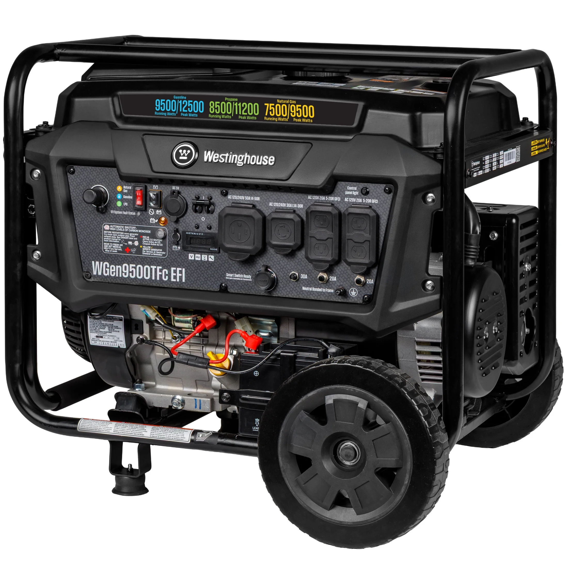 Westinghouse 12500 Peak Watt EFI Tri Fuel Home Backup Portable Generator, Remote Electric Start, Transfer Switch Ready, Gas and Propane Powered, CO Sensor, CARB Compliant