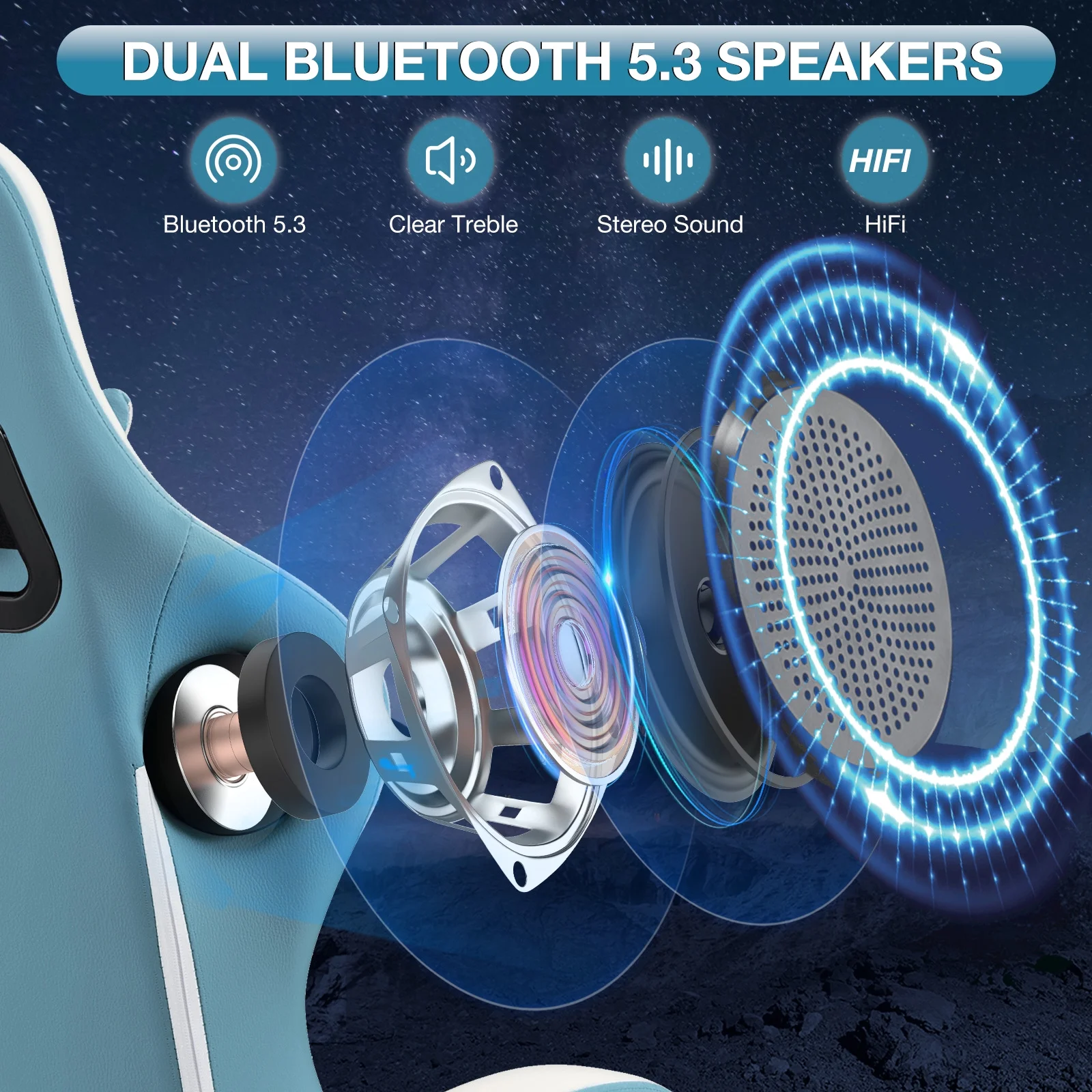 Hoffree Gaming Chair with Speakers PU Gamer Chair with footrest and massage Egonomic Computer Game Chair with Headrest and Lumbar Support for Adults and Office Gaming, 440 LBS