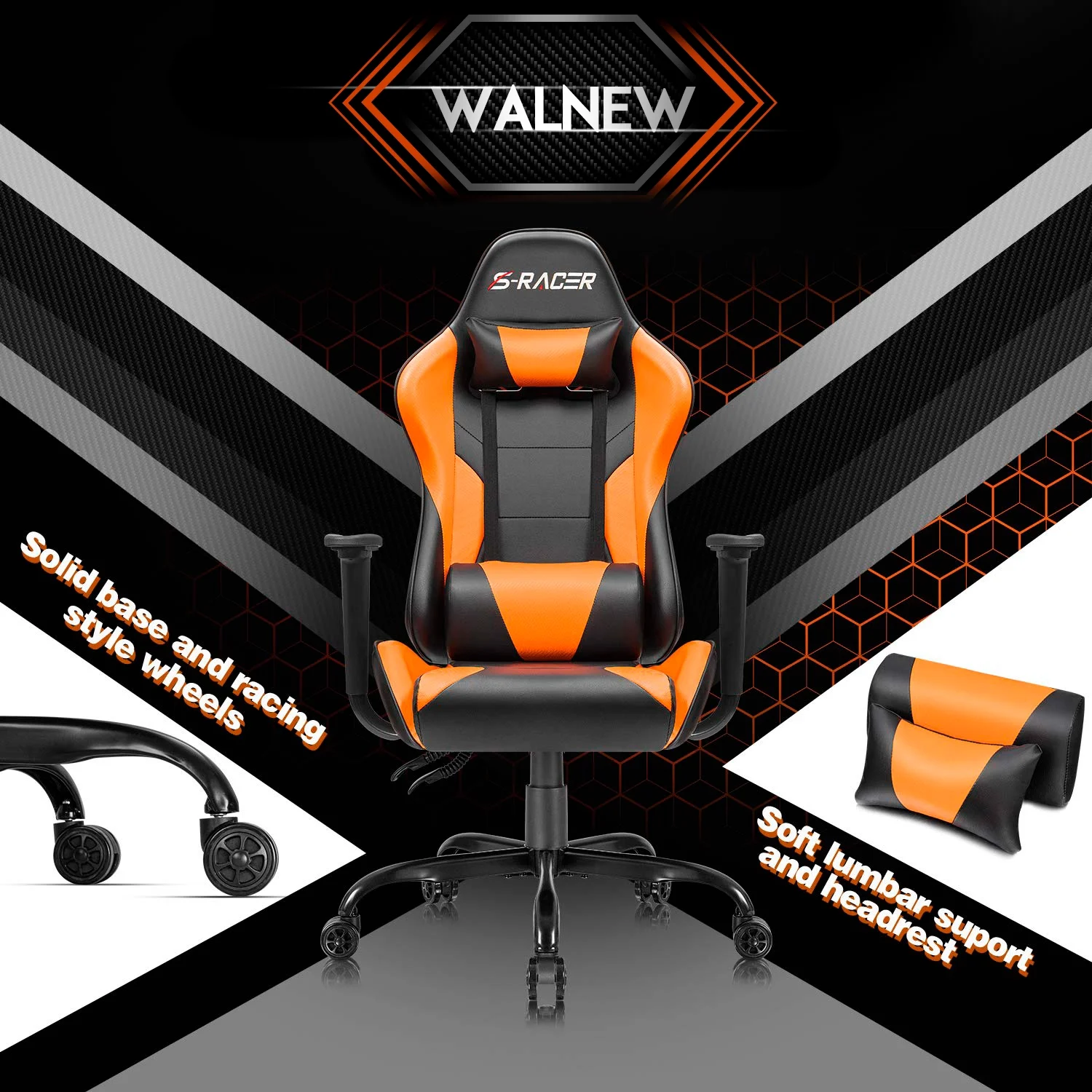 Lacoo Gaming Chair in Home Office PU Leather Reclining Gaming Chair Adjustable Adjustable Headrest and Lumbar Pillow, Red