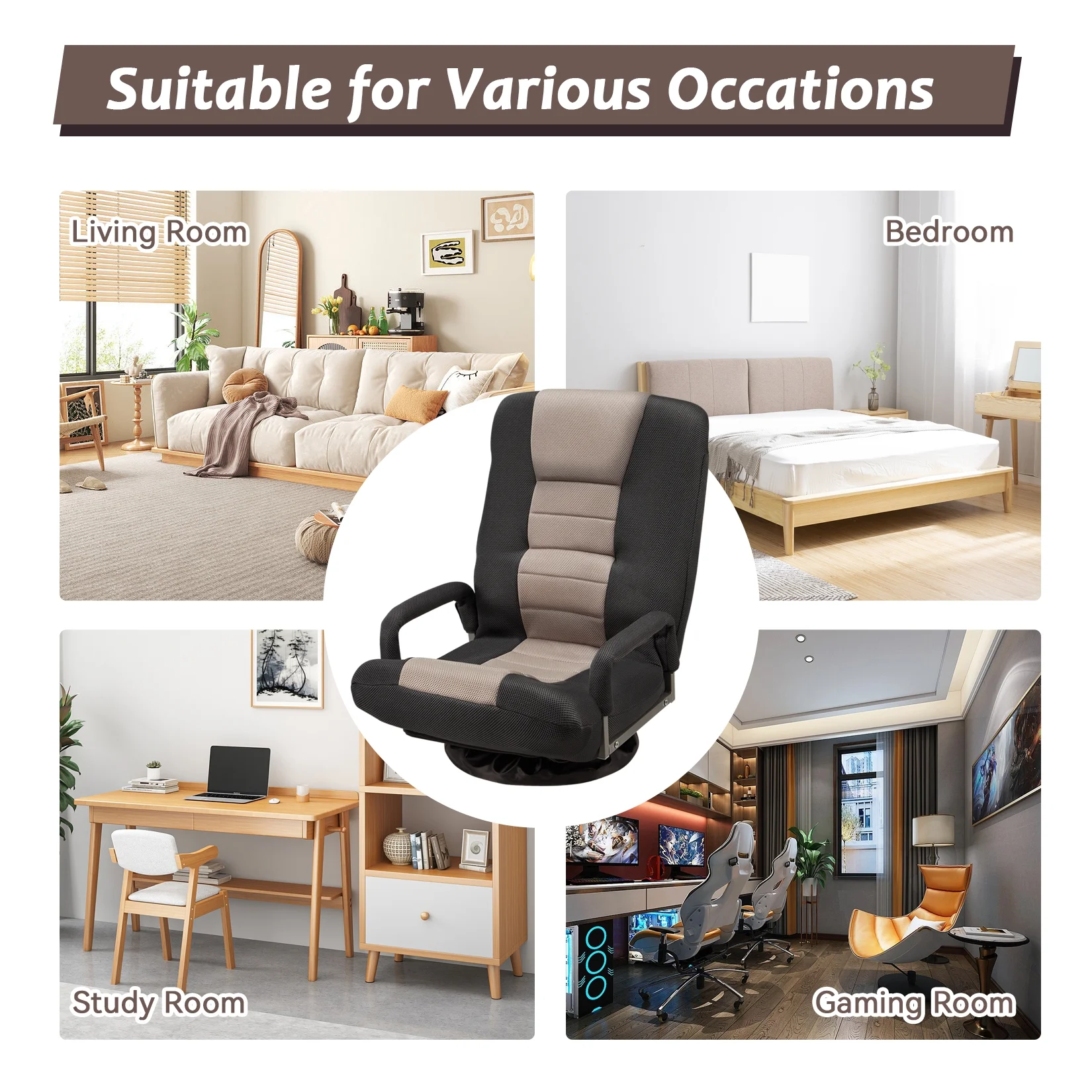 Avocahom Swivel Gaming Floor Chair w/ Armrest Handles, No Assembly gaming chair rocker, Folding Reclining Sofa w/6 Position Adjustable Backrest for Video Games, Watching TV, Reading,Blue