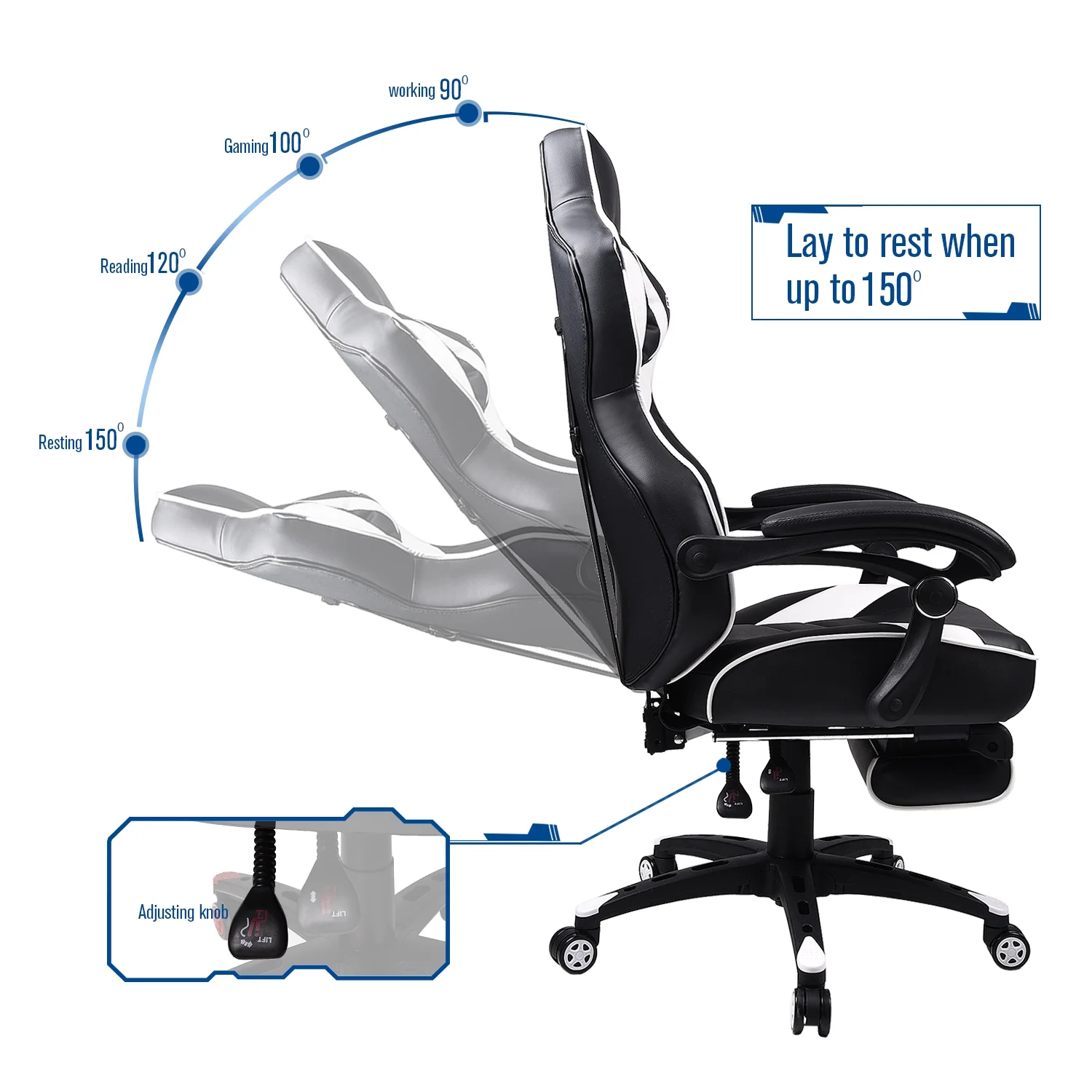 Elecwish Adjustable & Ergonomic Swivel Gaming Chair, White