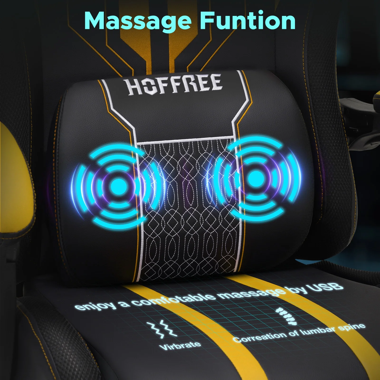 Hoffree Gaming Chair with Bluetooth Speakers Big and Tall Gamer Chair with Footrest and Massage Game Chair with Lumbar Support and 360-Swivel Seat and Headrest for Adults, 400lbs