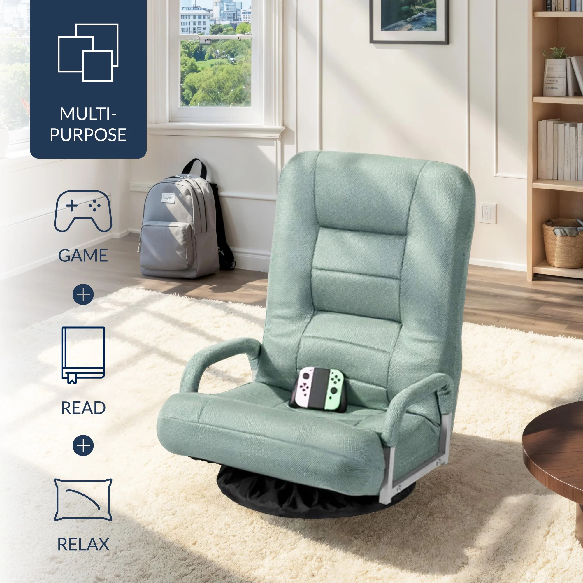 Best Choice Products 360-Degree Swivel Gaming Floor Chair w/ Armrest Handles, Foldable Adjustable Backrest - Black/Red