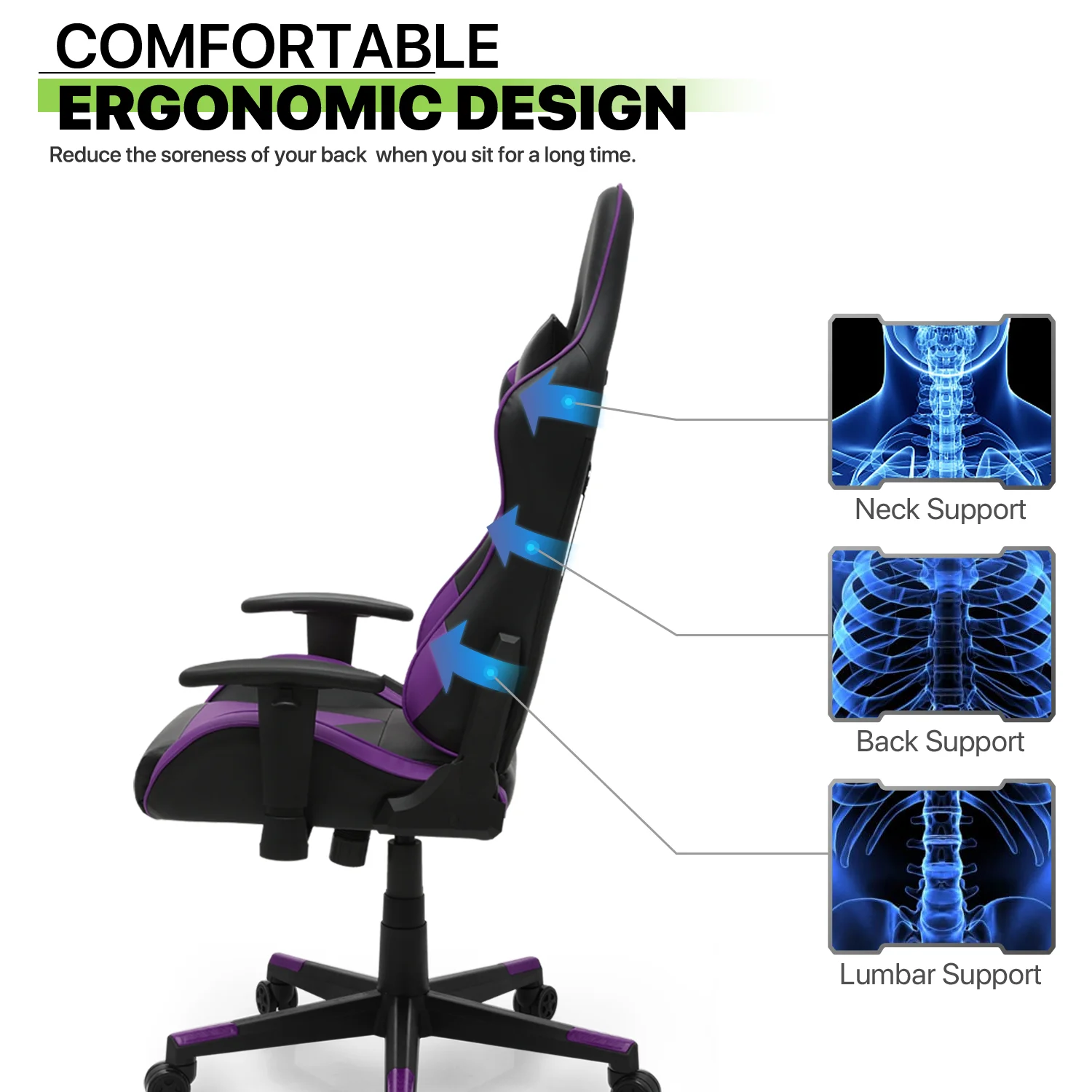 Magshion Ergonomic Gaming Chair, Comfortable Gaming Chair, Computer Chair Leather Desk Chair Adjustable Swivel Gaming Office Chair, Blue