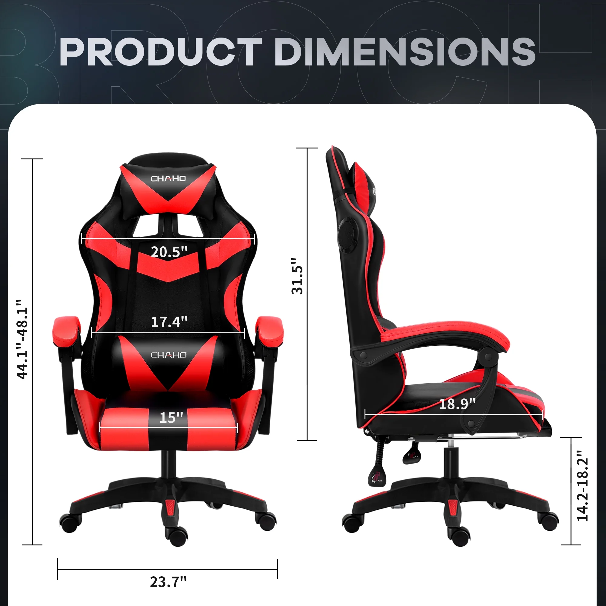 Ergonomic Gaming Chair, CHAHO Gaming Chair with Speaker & LED Lights, Computer Racing Chair for Adults, PU Leather Office Chair with Footrest Lumbar Support Headrest, Red