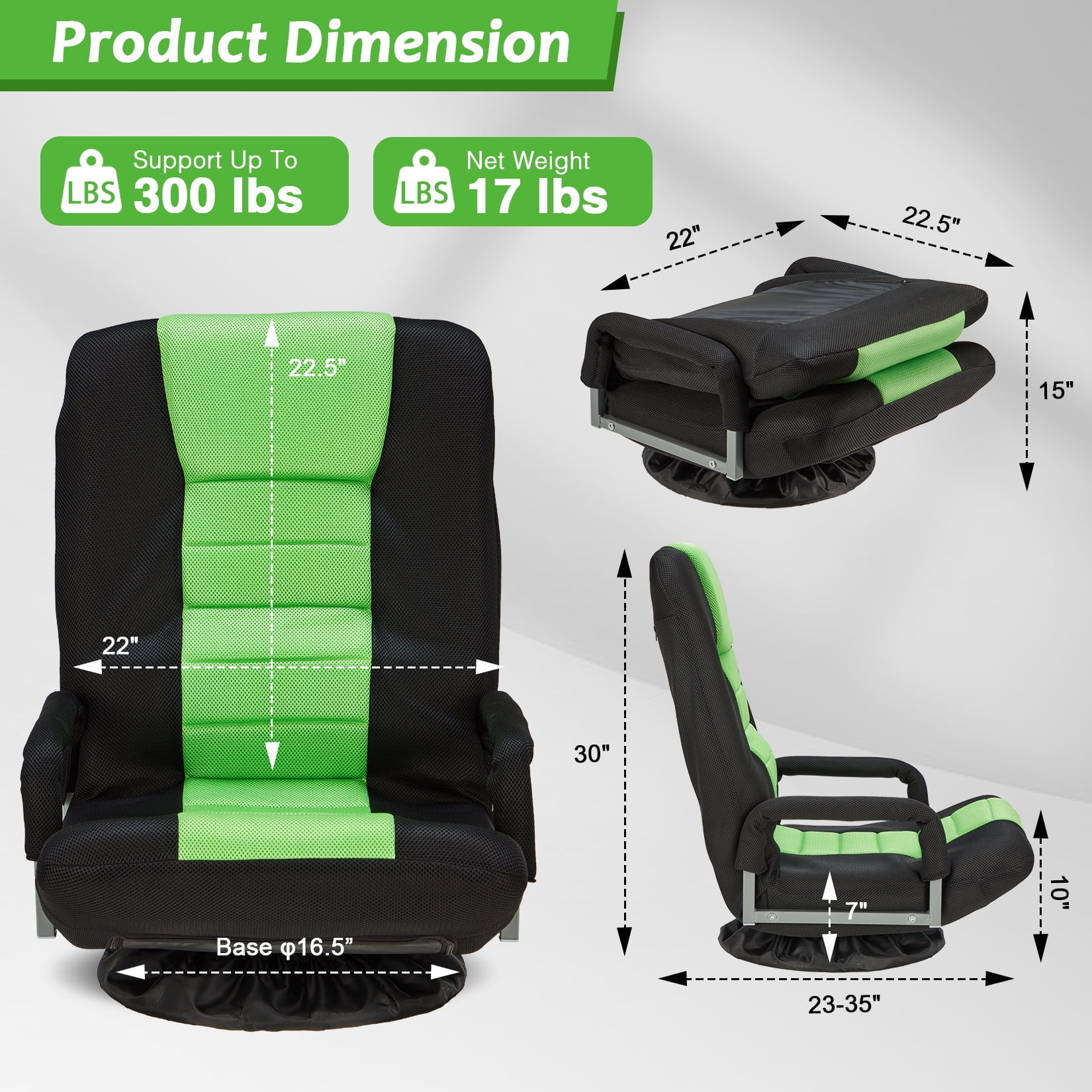 Avocahom Swivel Gaming Floor Chair w/ Armrest Handles, No Assembly gaming chair rocker, Folding Reclining Sofa w/6 Position Adjustable Backrest for Video Games, Watching TV, Reading,Blue