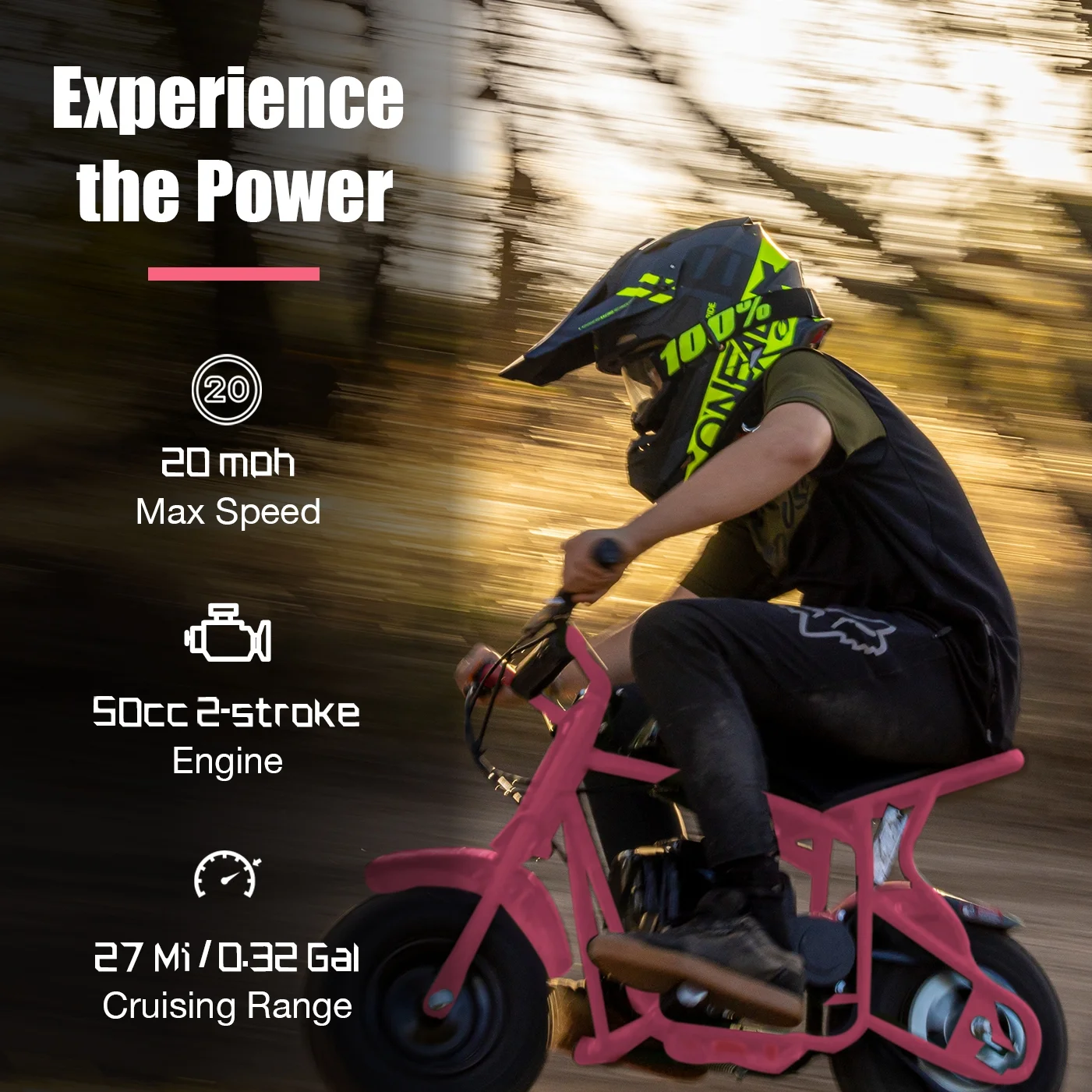 FRP 50cc Gas Dirt Bike - Red Mini Motorcycles for Young Riders, Gas Powered Mini Bike with Safety Kill Switch, Tubeless Tires, Easy Pull Start, and EPA Approved (Red)