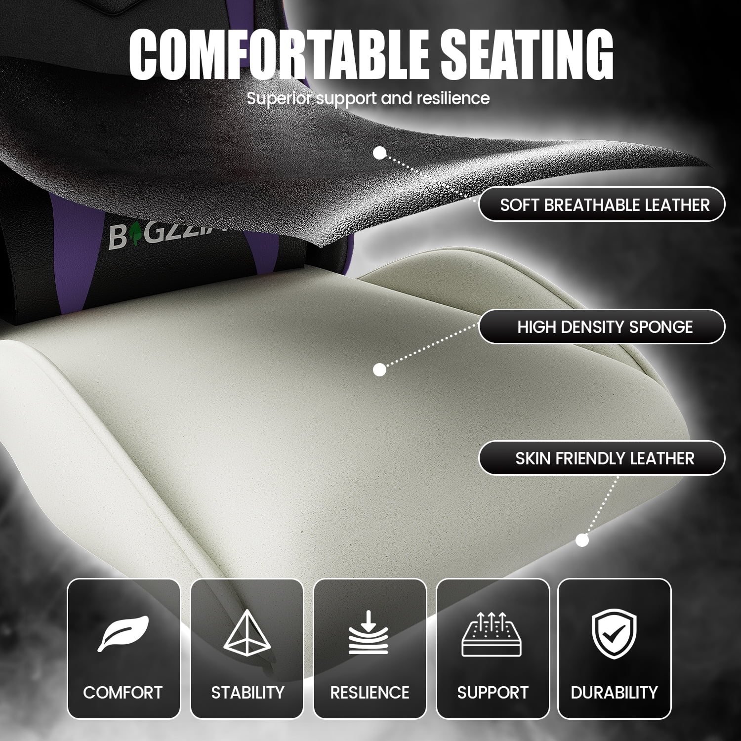 Bigzzia Gaming Chair Office Chair, Ergonomic Game Chair with Height Adjustable Headrest and Lumbar Support for Adults Teens, Black & White