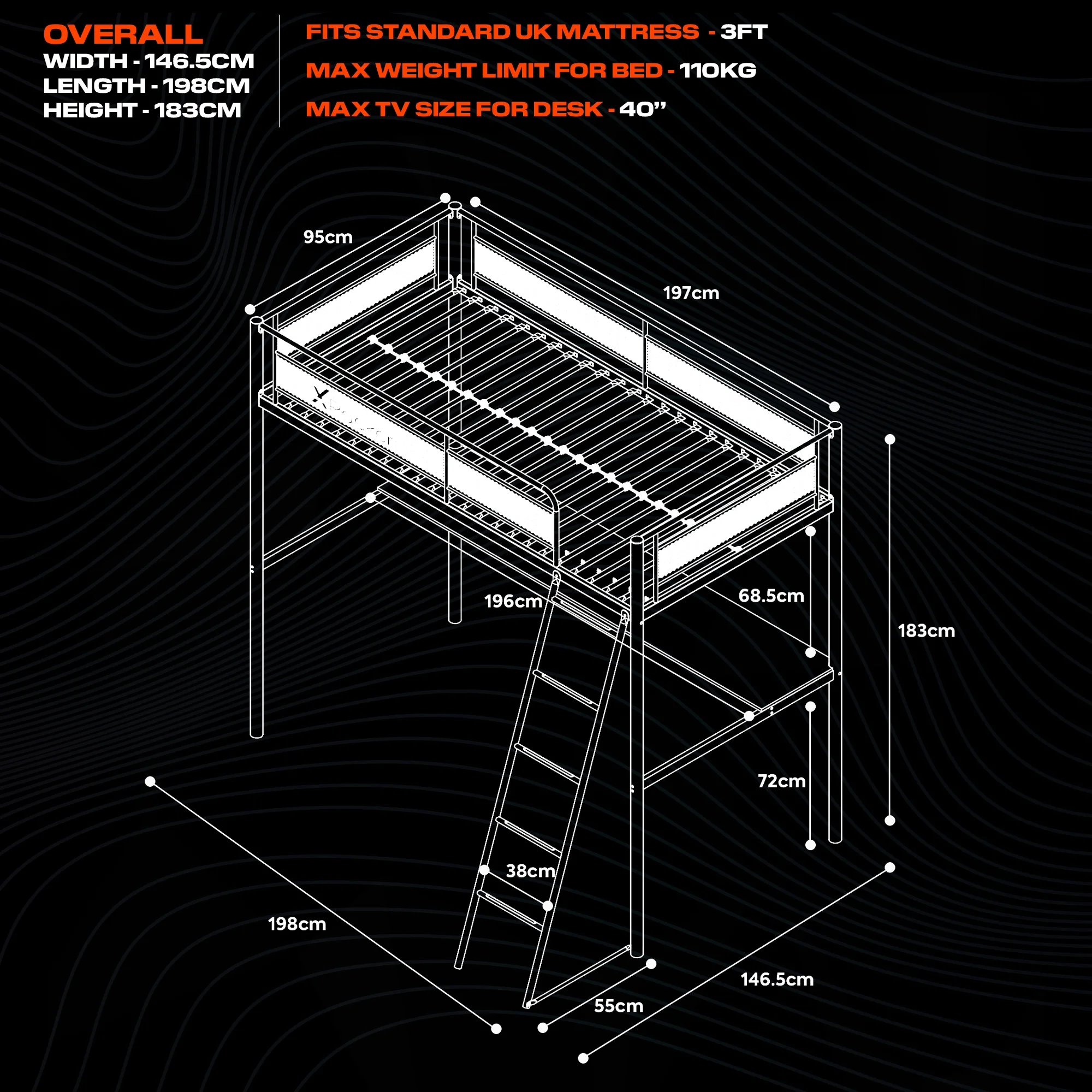 X Rocker HQ Gaming Bunk Bed with LED Lighting, Black, Twin