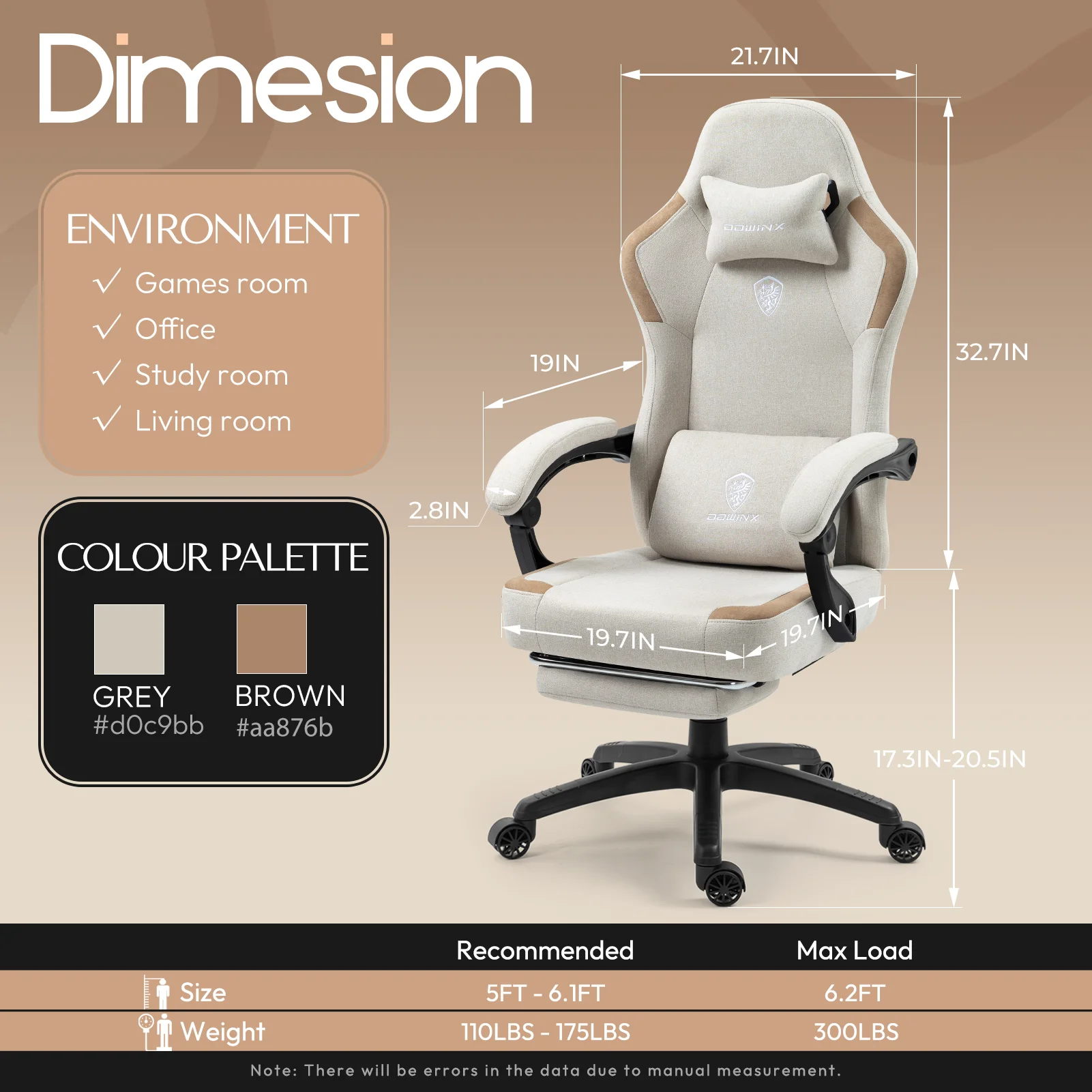 GOOSEA Fabric Gaming Chair with Pocket Spring Cushion, Breathable Computer Chair with Massage Lumbar Support and Footrest, High Back Office Chair for Adults, 300lbs, Grey