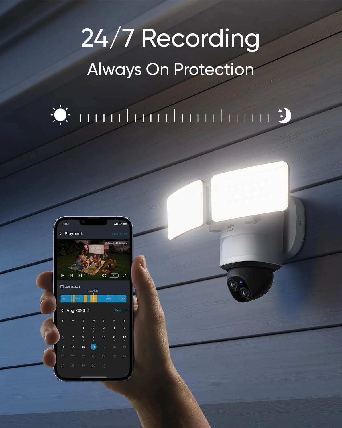 eufy Security Floodlight Camera E340, Wired Camera, 3K+2K Dual Camera, 360�� Pan and Tilt, No Monthly Fee