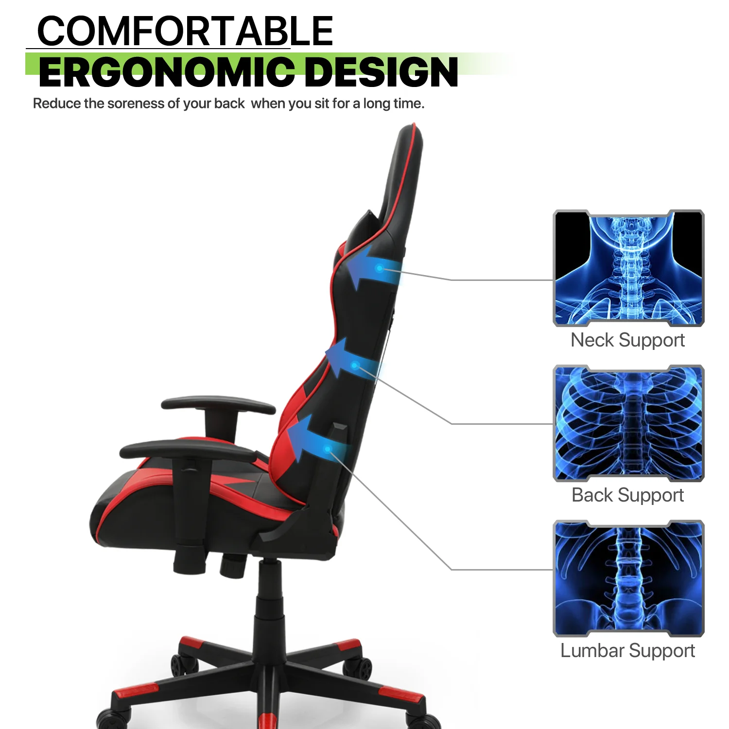Magshion Ergonomic Gaming Chair, Comfortable Gaming Chair, Computer Chair Leather Desk Chair Adjustable Swivel Gaming Office Chair, Blue