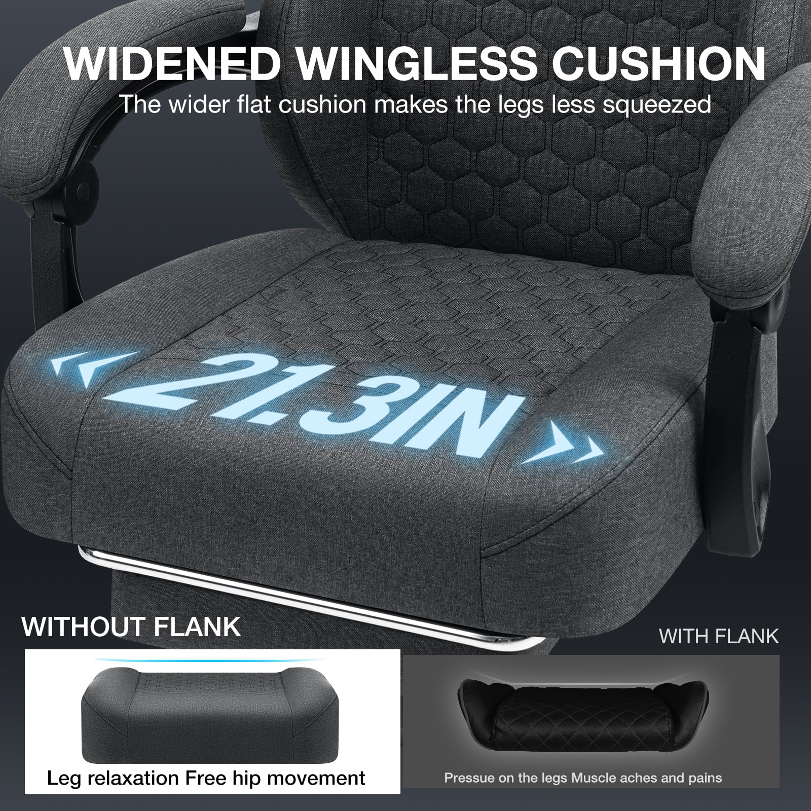 Hoffree Gaming Chair with Speakers Fabric Gamer Chair with footrest and massage Big and Tall Video Game Chair with Headrest and Lumbar Support for Adults