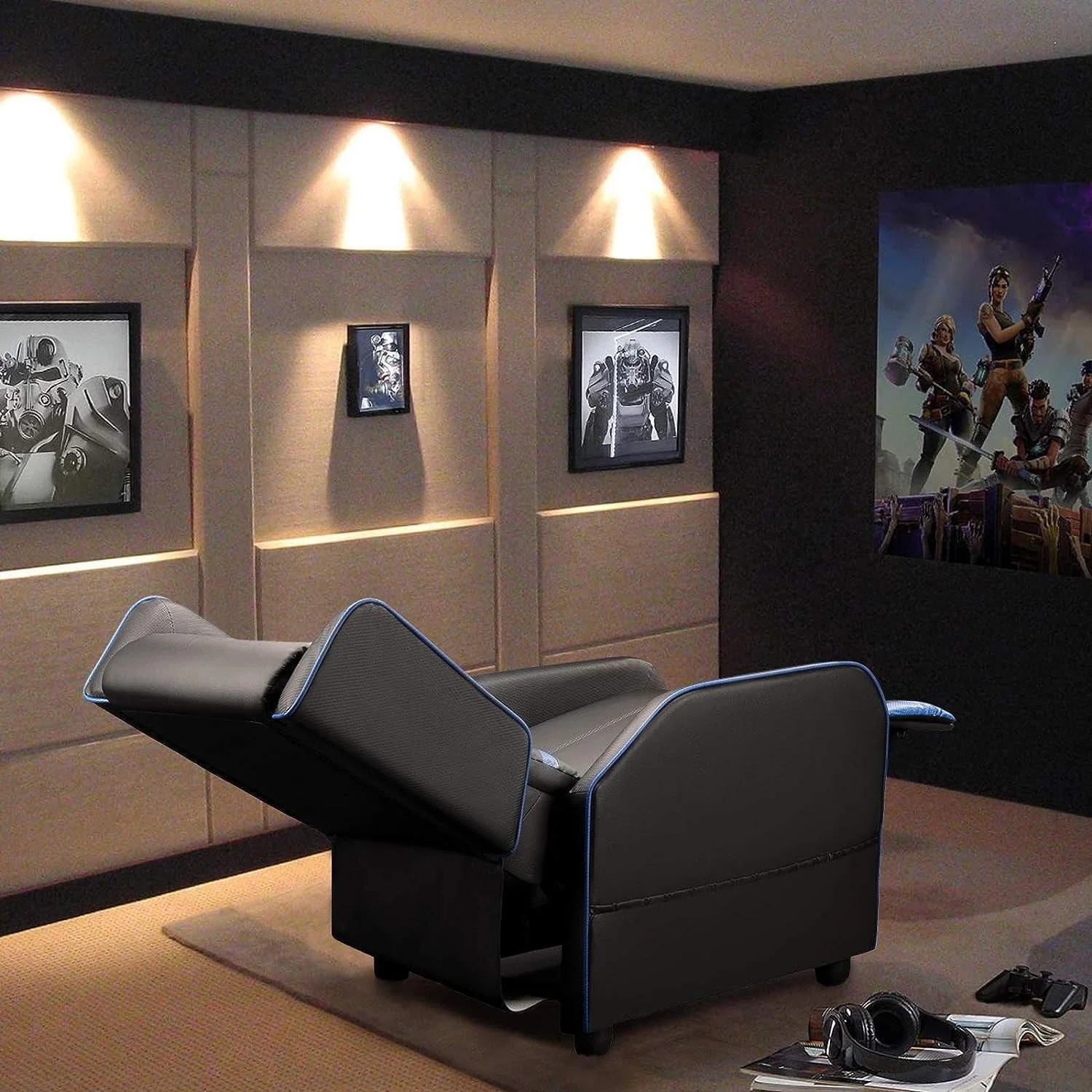 PUKAMI Gaming Recliner Chair for Adults 400lbs Racing Style Sofa Big and Tall PU Leather Recliner Seating Modern Ergonomic Lounge Recliner Chair Comfortable Home Movie Theater for Living Room