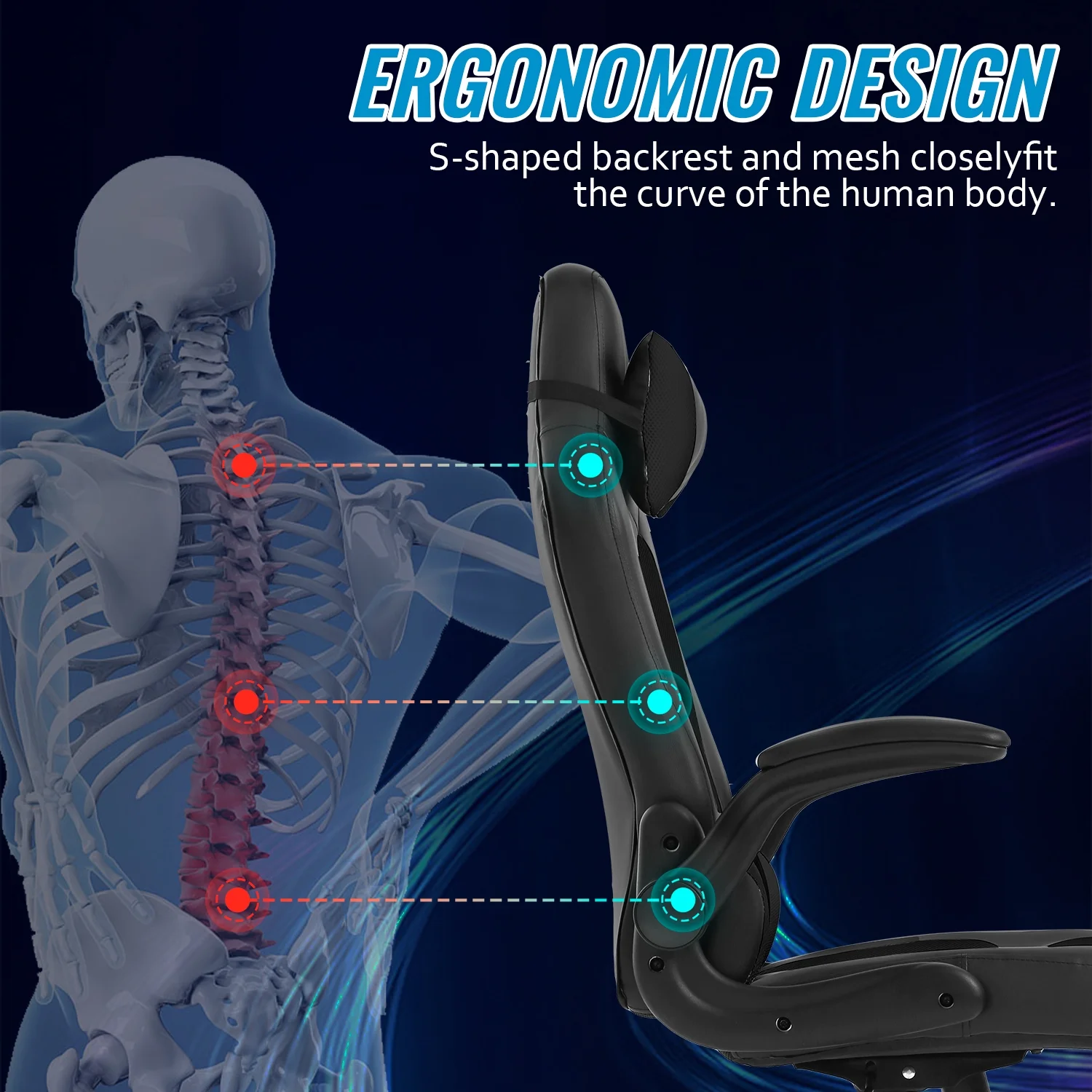 BestOffice Ergonomic Gaming Chair, Lumbar Support, Swivel Rolling for Men, Women(Black)