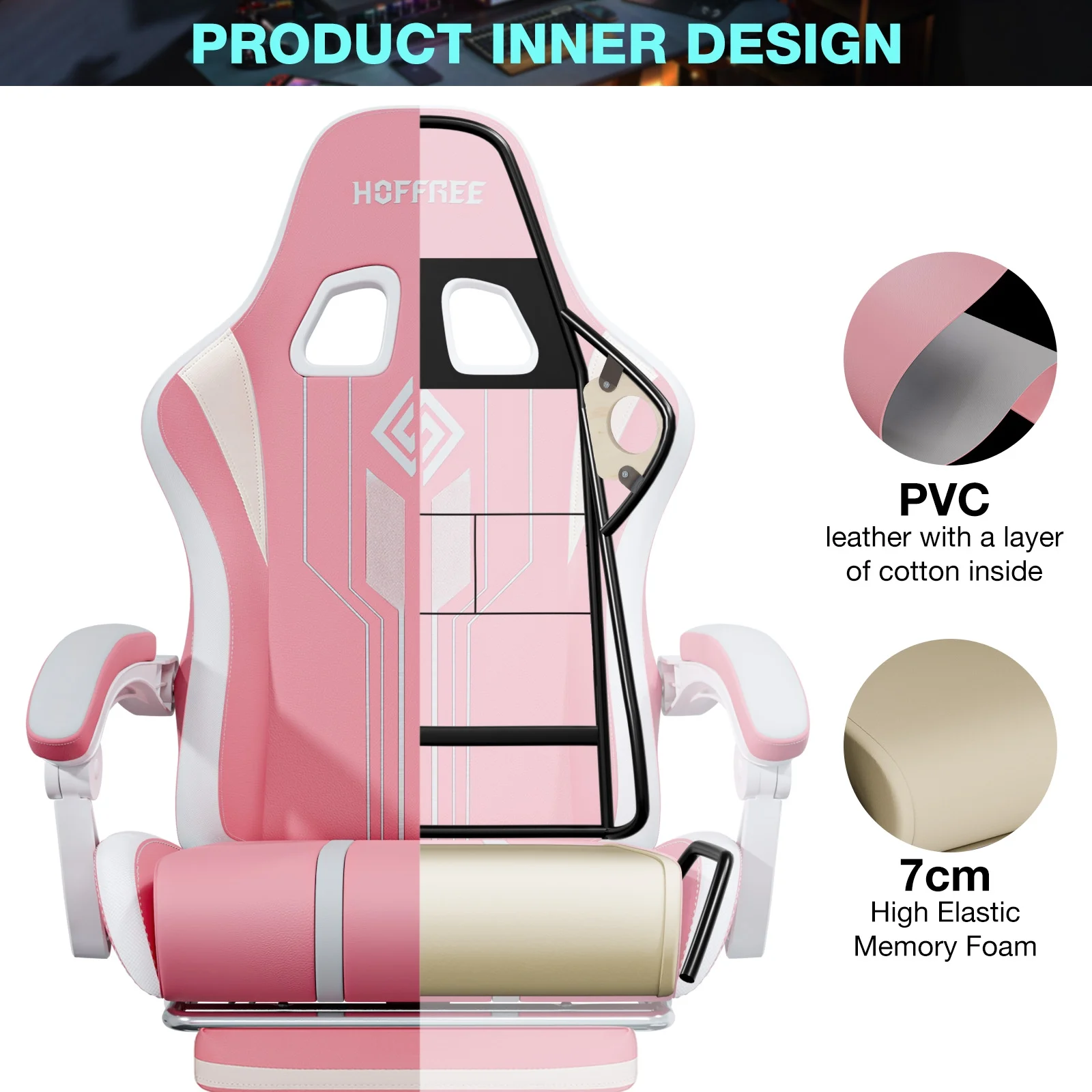 HOFFREE Big and Tall Gaming Chair with Speakers and RGB Lights, Gamer Chair with Footrest, Lumbar Support Height Adjustable 360-Swivel Seat and Headrest for Adults, 400lbs