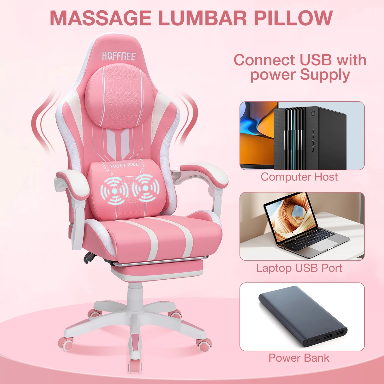 HOFFREE Big and Tall Gaming Chair with Speakers and RGB Lights, Gamer Chair with Footrest, Lumbar Support Height Adjustable 360-Swivel Seat and Headrest for Adults, 400lbs