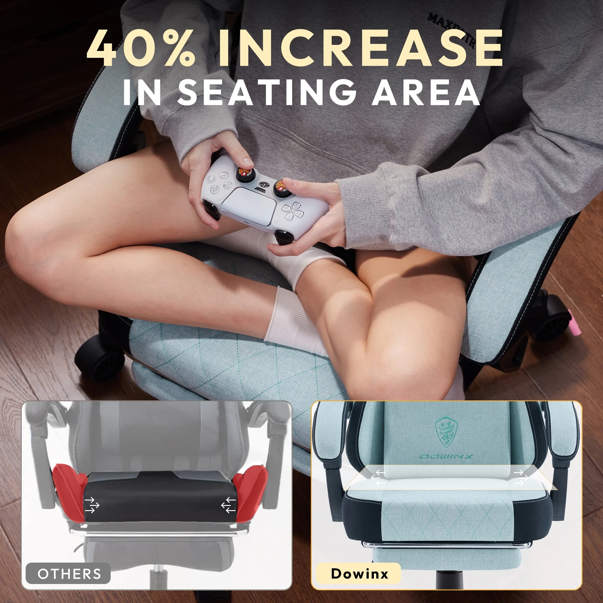 Dowinx Fabric Gaming Chair with Massage Lumbar Support, High Back Ergonomic Computer Chair with Footrest for Adult, Black