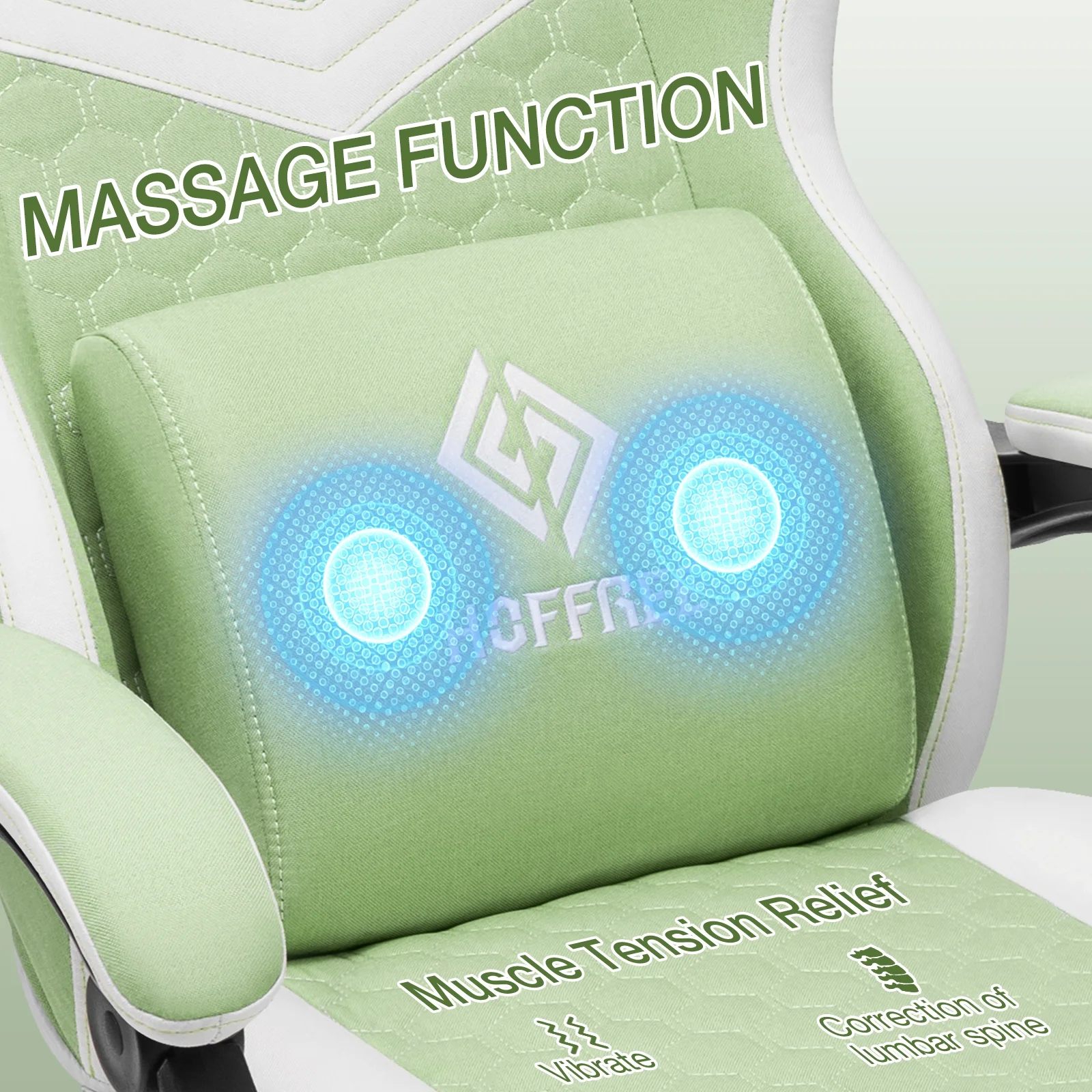 Hoffree Gaming Chair with Speakers Fabric Gamer Chair with footrest and massage Big and Tall Video Game Chair with Headrest and Lumbar Support for Adults