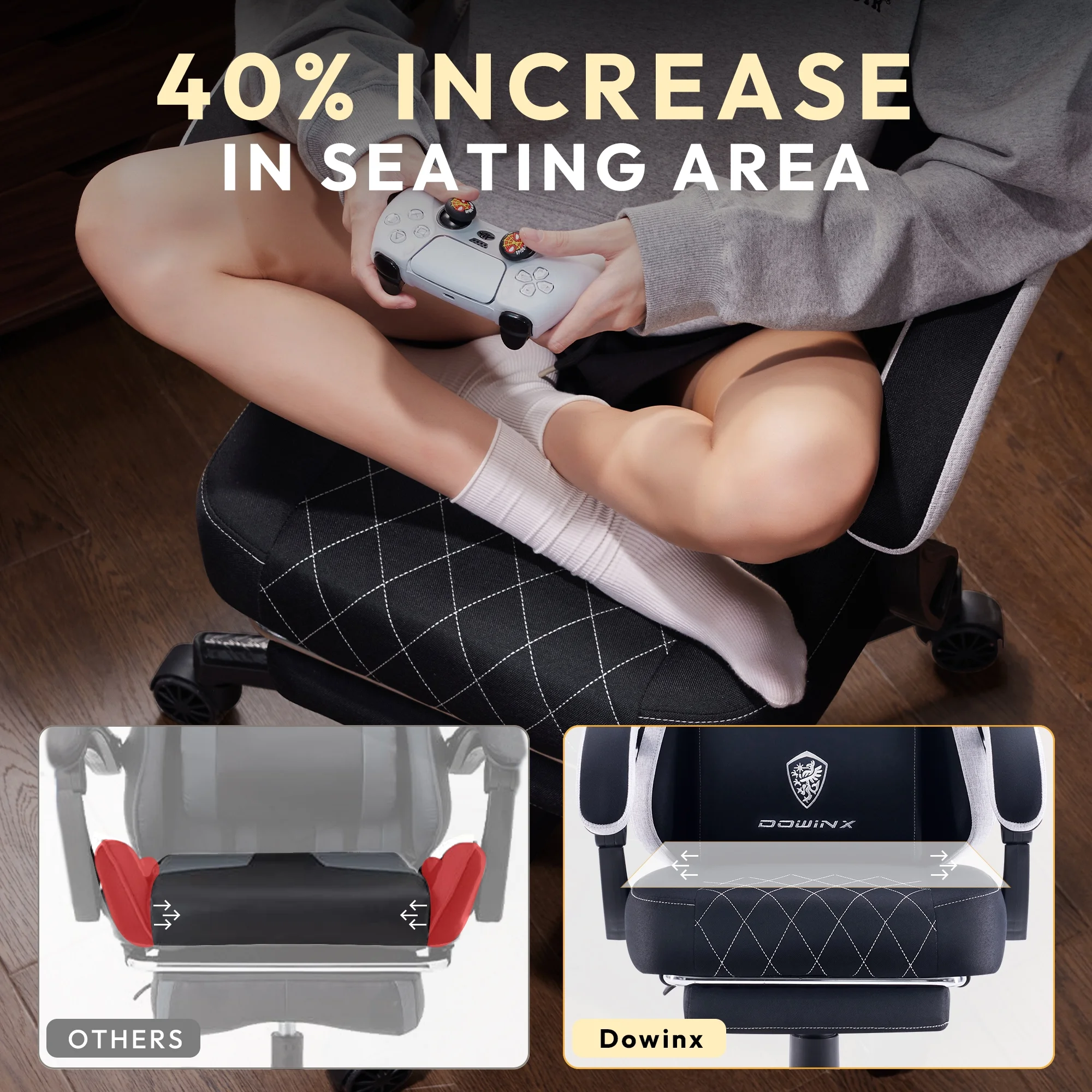 Dowinx Fabric Gaming Chair with Massage Lumbar Support, High Back Ergonomic Computer Chair with Footrest for Adult, Black