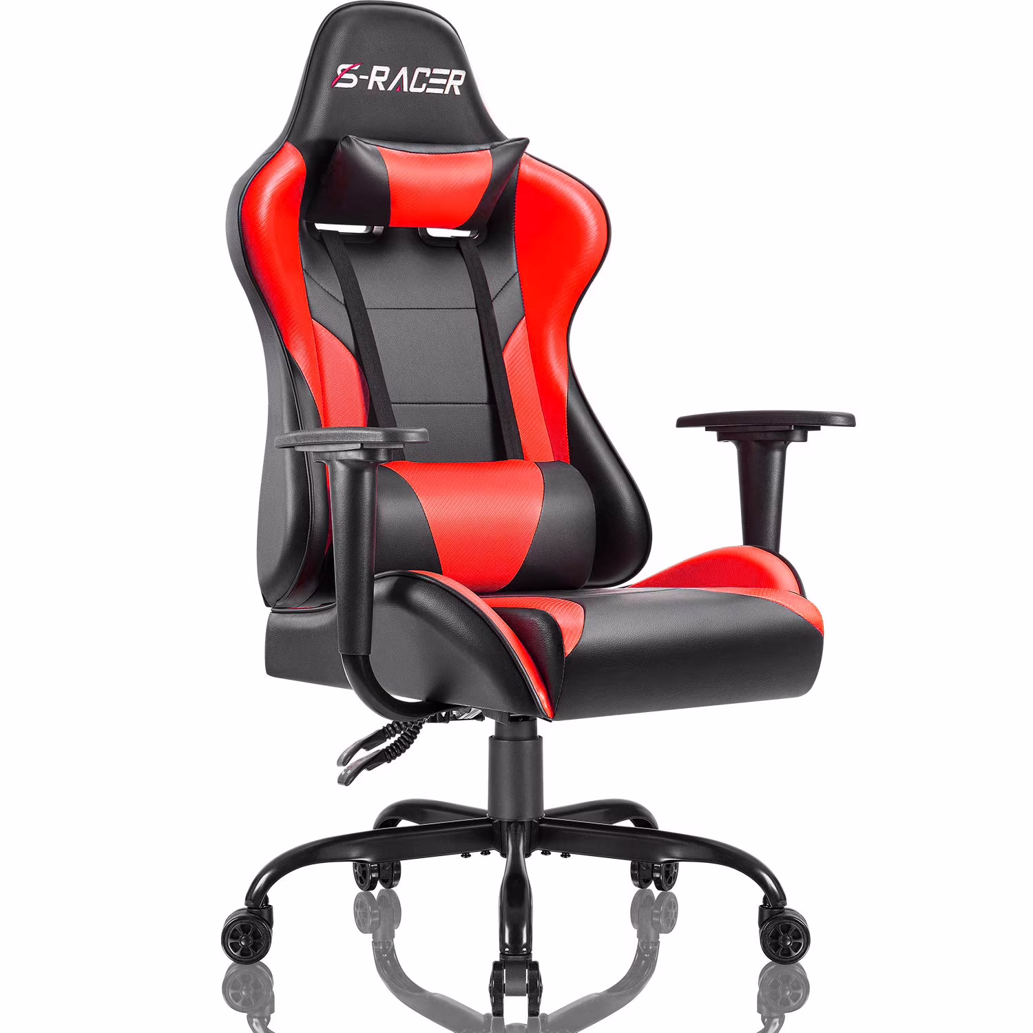Lacoo Gaming Chair in Home Office PU Leather Reclining Gaming Chair Adjustable Adjustable Headrest and Lumbar Pillow, Red